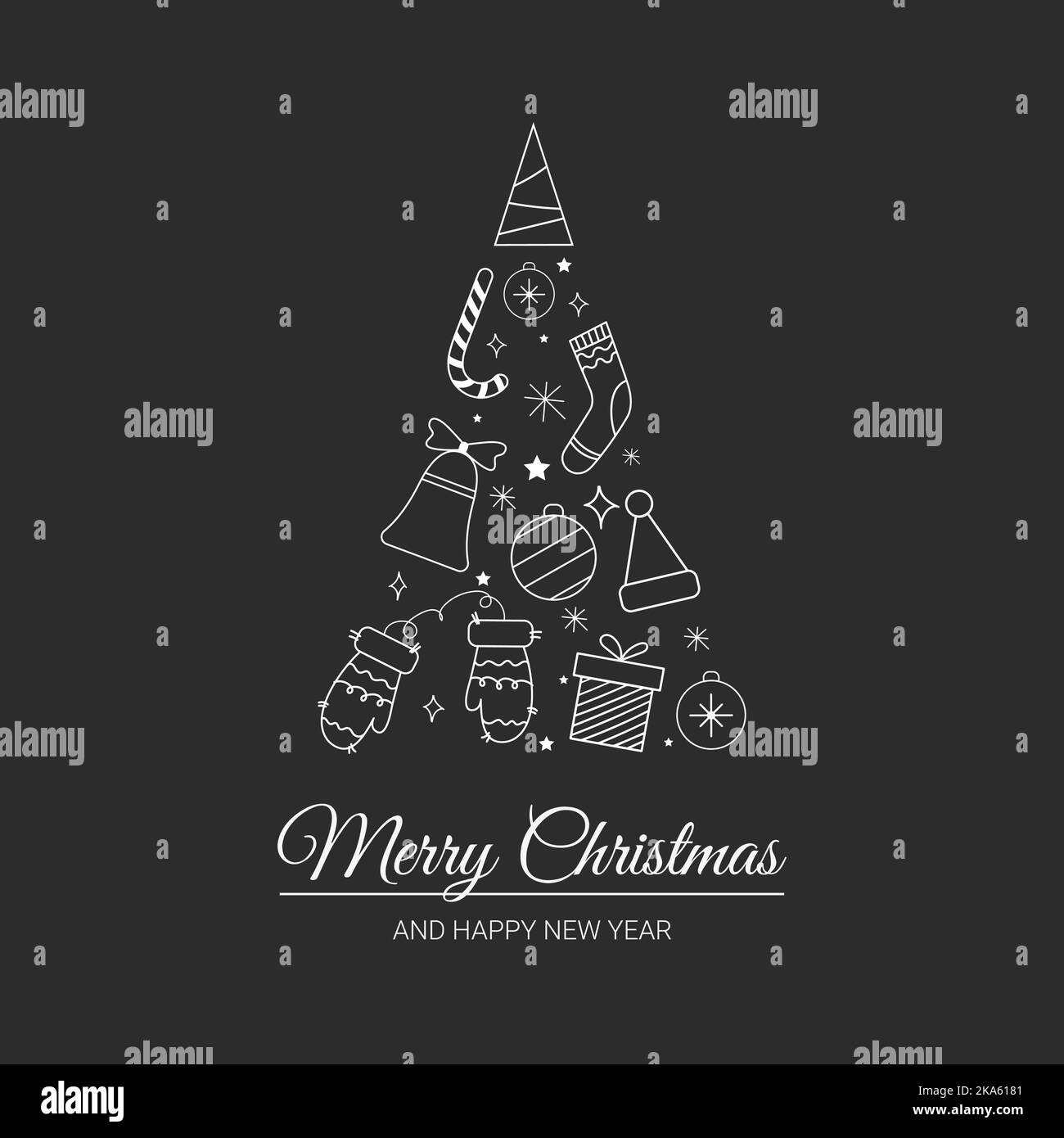 Lettering Merry Christmas et Happy Year Christmas éléments pliés en forme d'un arbre de Noël Illustration de Vecteur