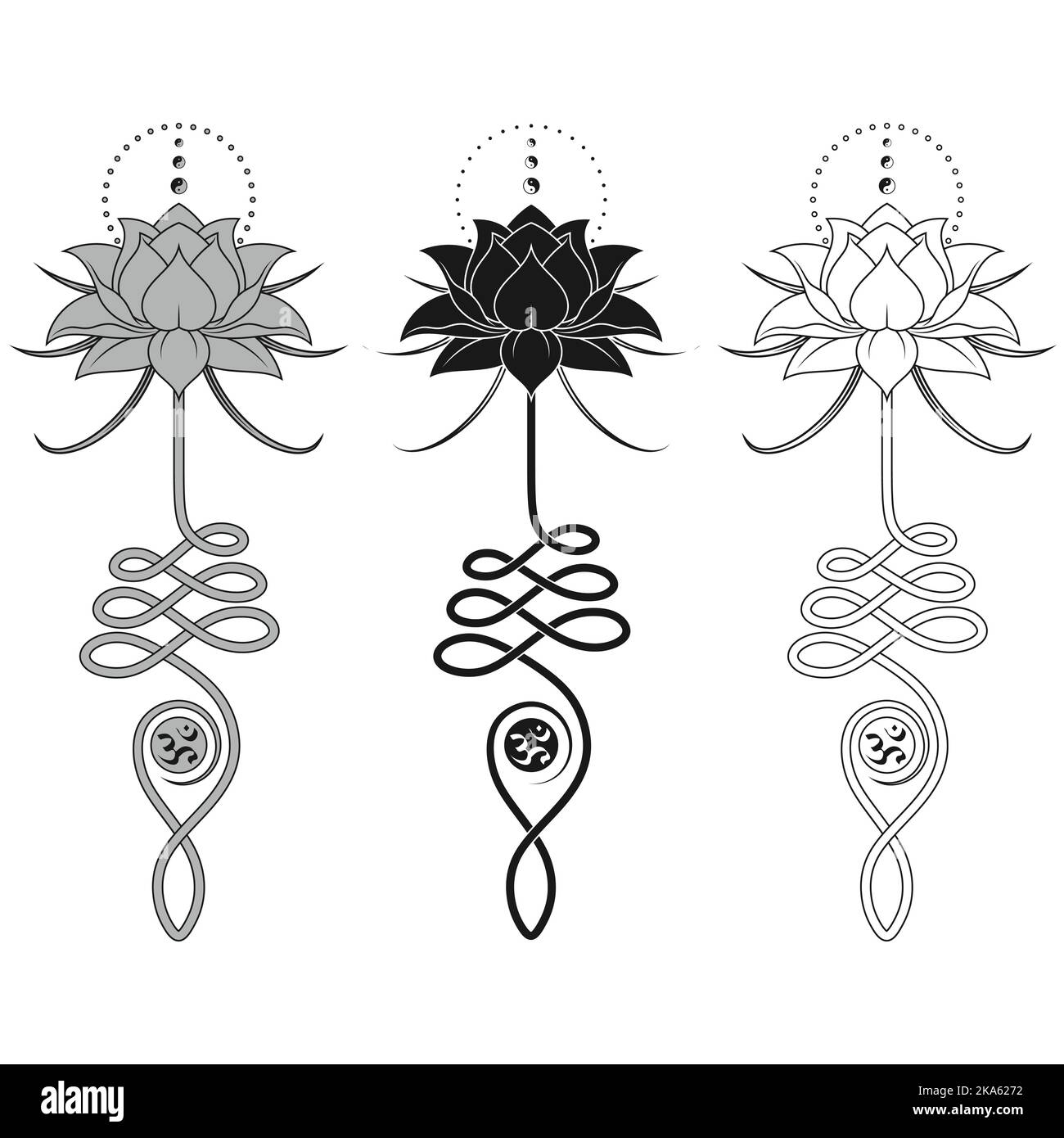 Lotus Flower Vector Design avec symbole hindou unalome, symbole yoga et induisme, motifs de fleurs de lotus pour tatouage Illustration de Vecteur