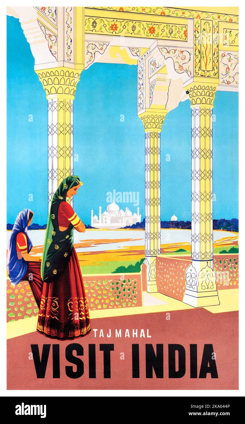 Visitez l'Inde. Taj Mahal. Artiste inconnu. Affiche publiée en 1950s. Banque D'Images