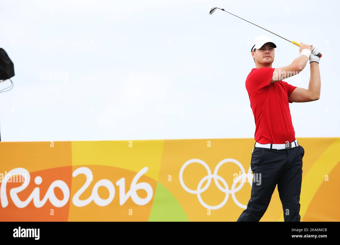 RIO DE JANEIRO, BRÉSIL 20160811. Jeux olympiques d'été à Rio 2016. Le golfeur norvégien Espen Kofstad en action en 1st partie de tournoi de golf aux Jeux Olympiques de Rio jeudi. Photo: Erik Johansen / NTB scanpix Banque D'Images