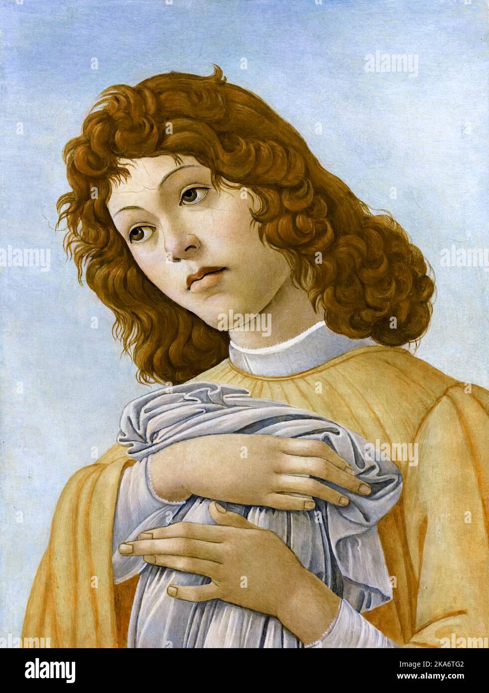 Un Ange, (tête et épaules, fragment), peinture à l'huile sur panneau, transféré sur toile, posé sur panneau par Sandro Botticelli, 1495-1500 Banque D'Images