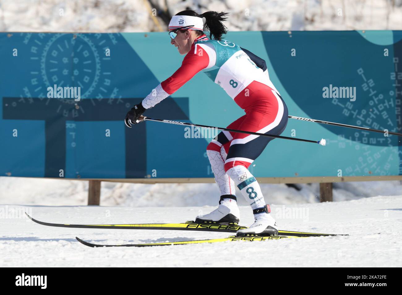 Marit Bjoergen, de Norvège, participe à la compétition féminine de ski de fond 30k aux Jeux olympiques d'hiver de 2018 à Pyeongchang, en Corée du Sud, le dimanche 25 février 2018. Photo: Lise Aaserud / NTB scanpi Banque D'Images
