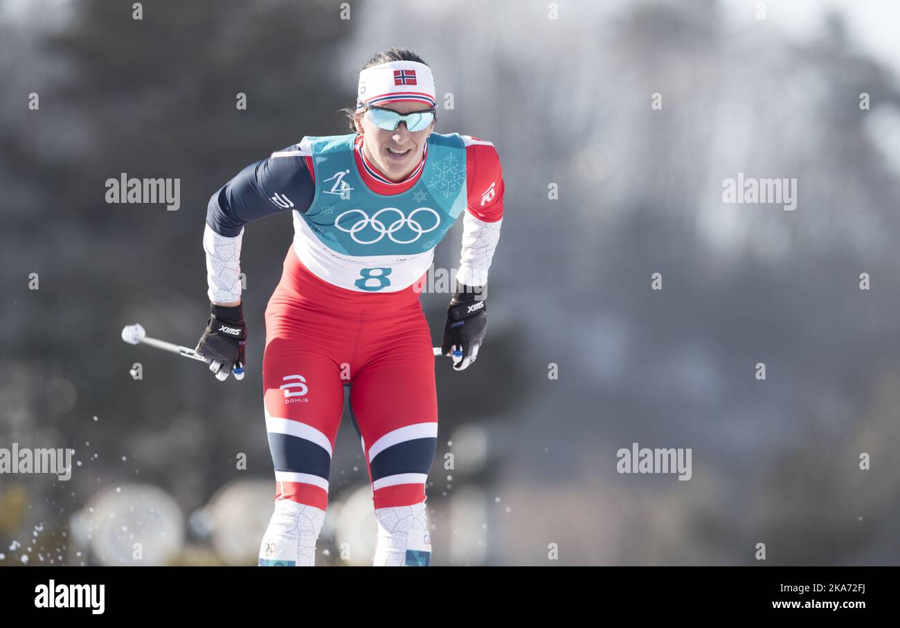 Marit Bjoergen, de Norvège, participe à la compétition féminine de ski de fond 30k aux Jeux olympiques d'hiver de 2018 à Pyeongchang, en Corée du Sud, le dimanche 25 février 2018. Photo: Terje Pedersen / NTB scanpi Banque D'Images