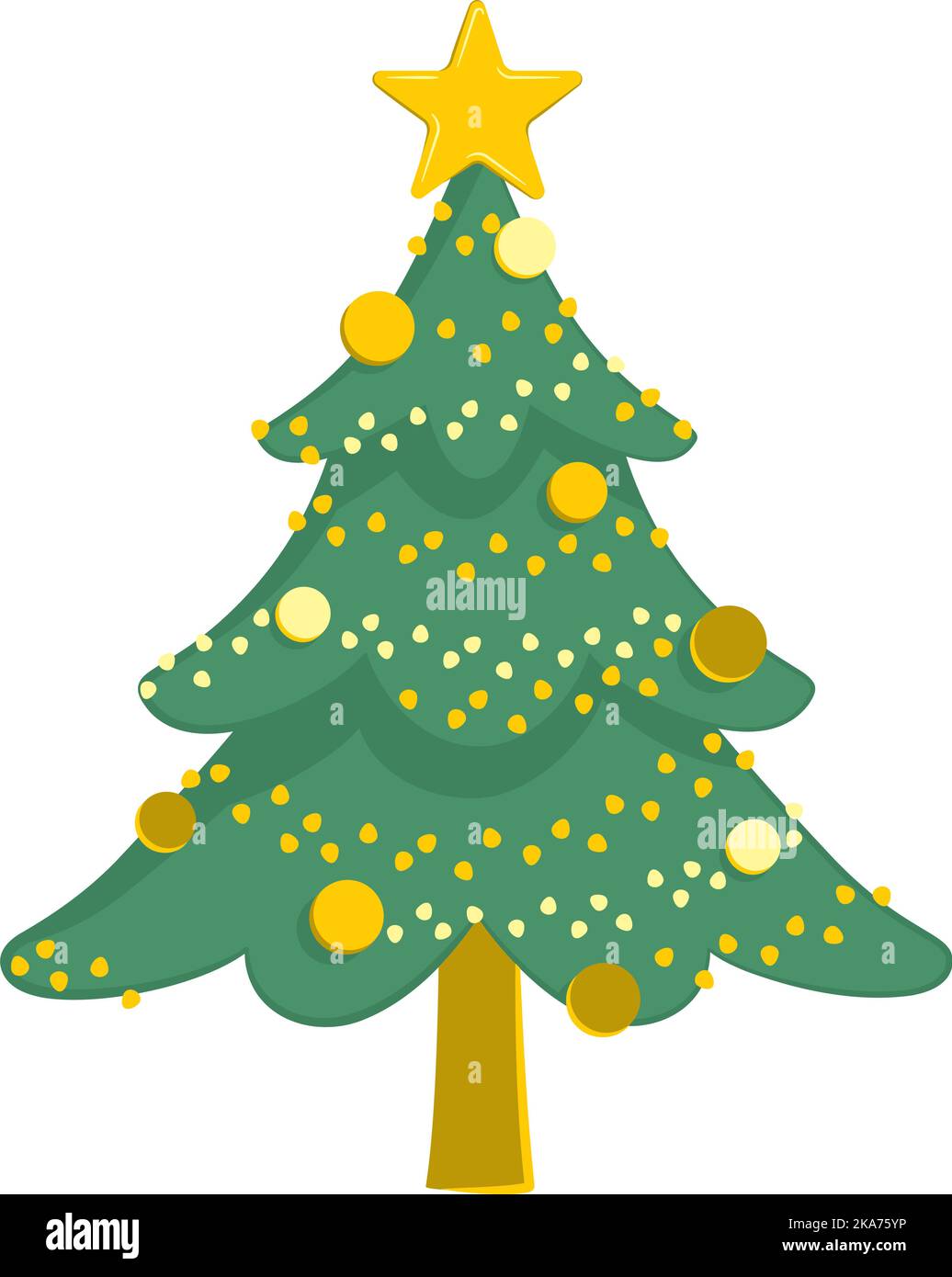 Illustration vectorielle d'un arbre de Noël décoré de lumières et de balles. Illustration de Vecteur