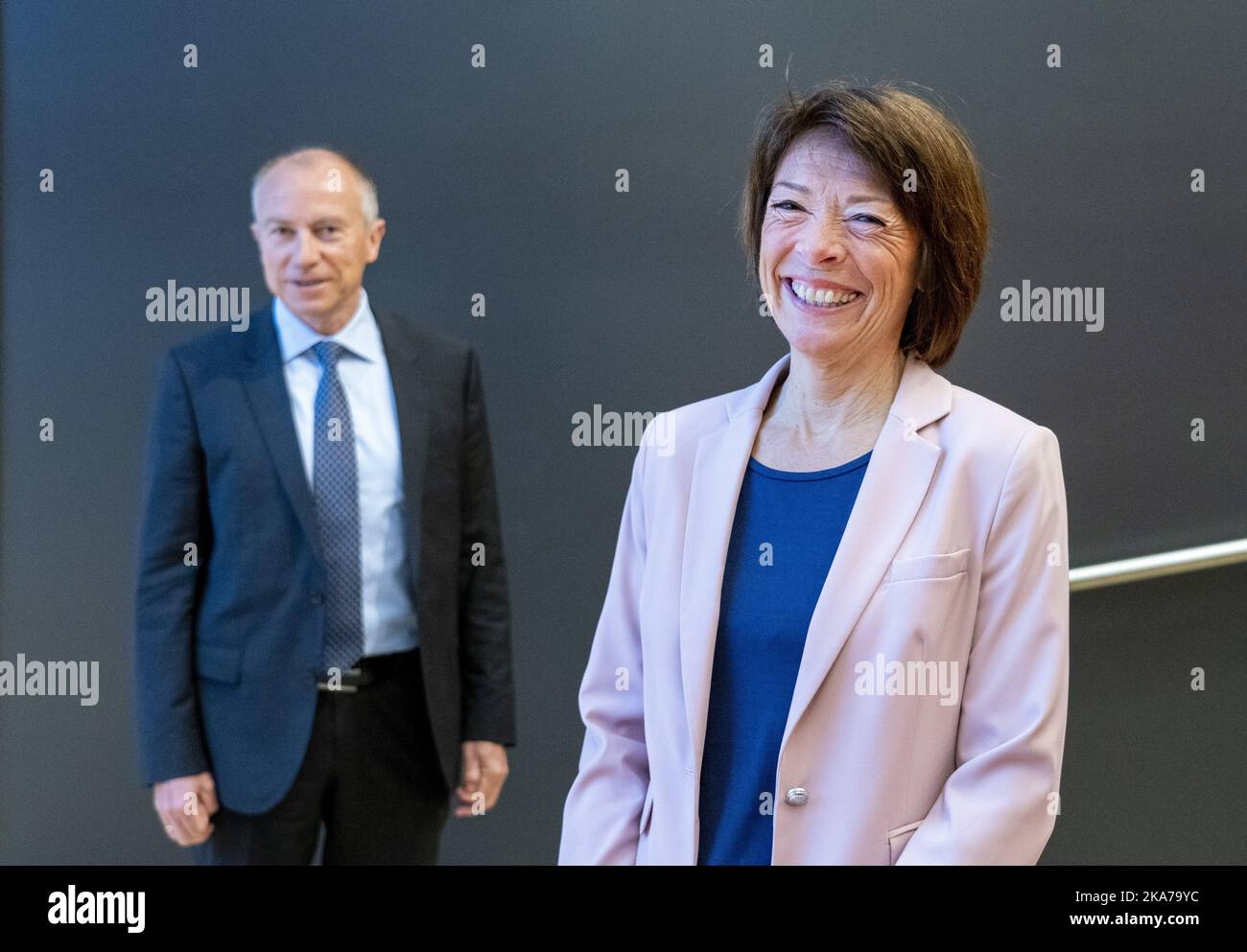 Oslo 20210506. Le PDG Christian Rynning-TÃ¸nnesen et la directrice financière Anne Harris lorsque Statkraft ont présenté leurs résultats pour le premier trimestre de 2021. Photo: Gorm Kallestad / NTB Banque D'Images