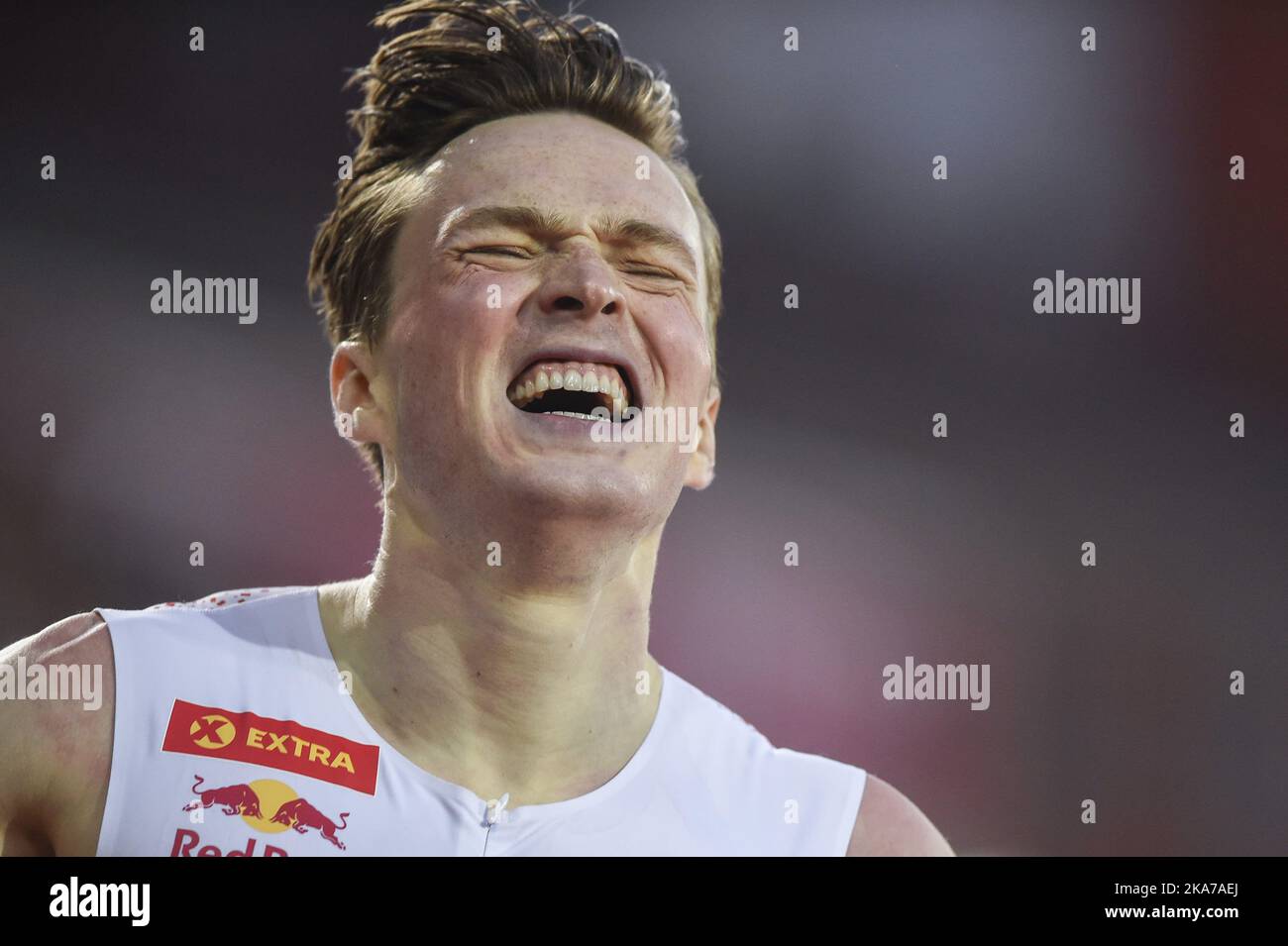 Oslo 20210701. Karsten Warholm établit un record mondial avec 46,70 dans les 400m haies hommes pendant les Jeux Bislett 2021. Photo: Annika Byrde / NTB Banque D'Images