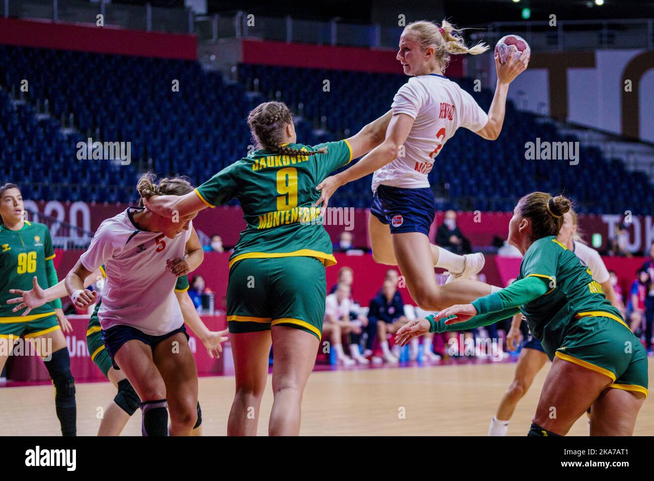 Tokyo, Japon 20210729. Henny Ella Reistad pendant les Jeux Olympiques de Tokyo 2020 le match de handball pour les femmes entre le Monténégro et la Norvège dans le stade national Yoyogi. Photo: Stian Lysberg Solum / NTB Banque D'Images