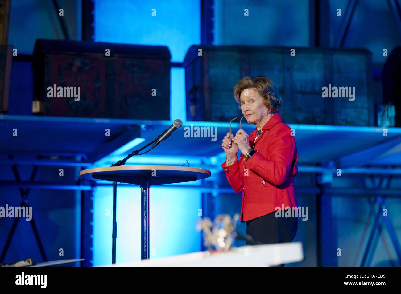 Elverum 20220428. La reine Sonja ouvre le centre de conservation d'Anno à Elverum. Photo: Stian Lysberg Solum / NTB Banque D'Images
