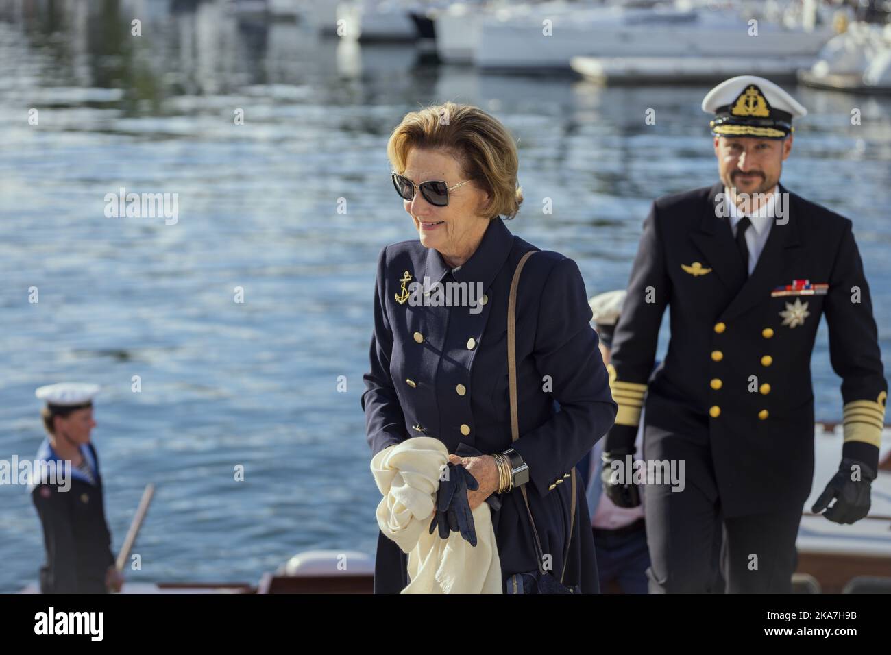 Oslo 20220907. Le roi Harald débarque le navire royal. La reine Sonja et le prince héritier Haakon sont là. Photo: Beate Oma Dahle / NTB Banque D'Images