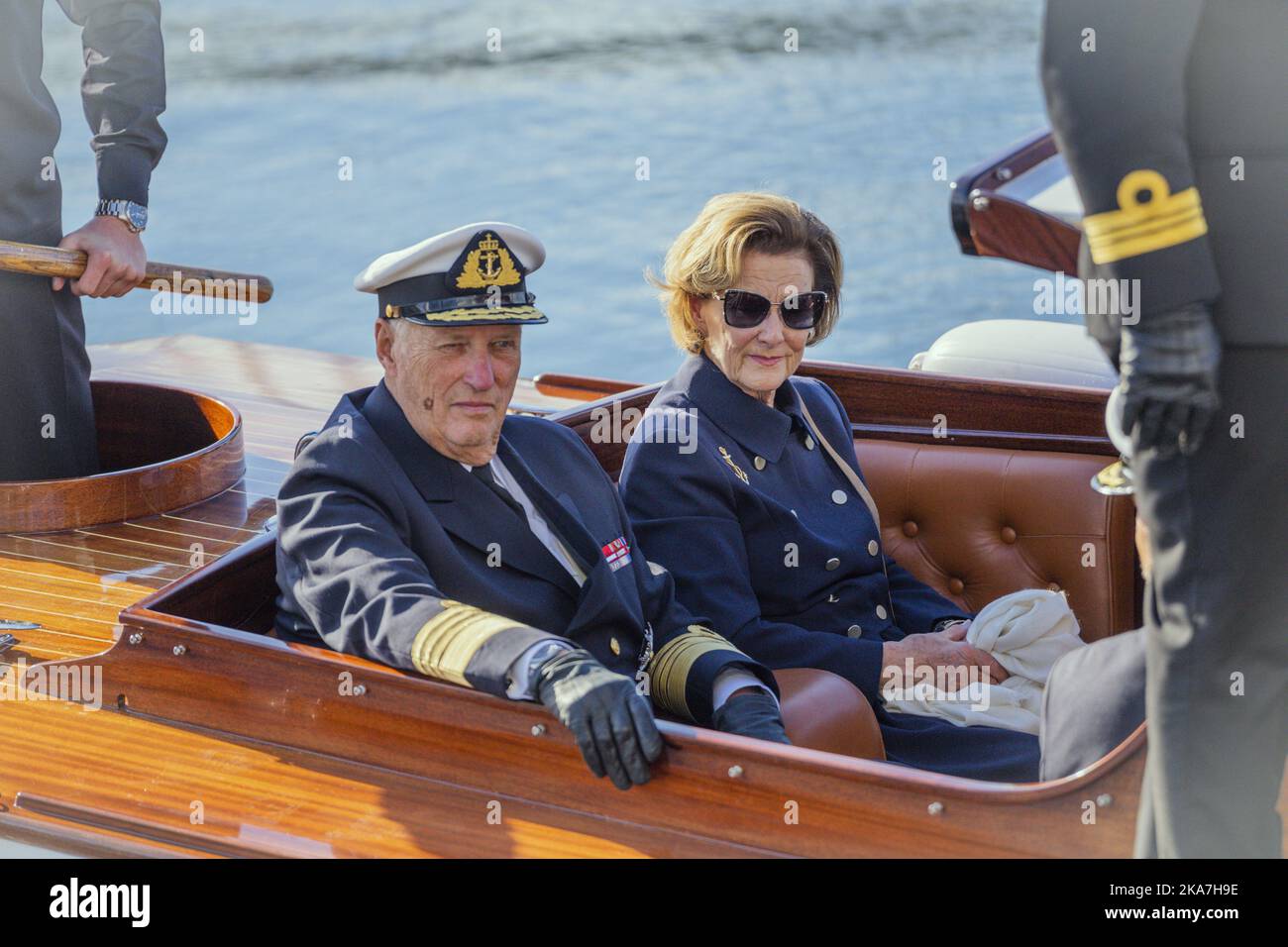 Oslo 20220907. Le roi Harald débarque le navire royal. La reine Sonja et le prince héritier Haakon sont là. Photo: Beate Oma Dahle / NTB Banque D'Images