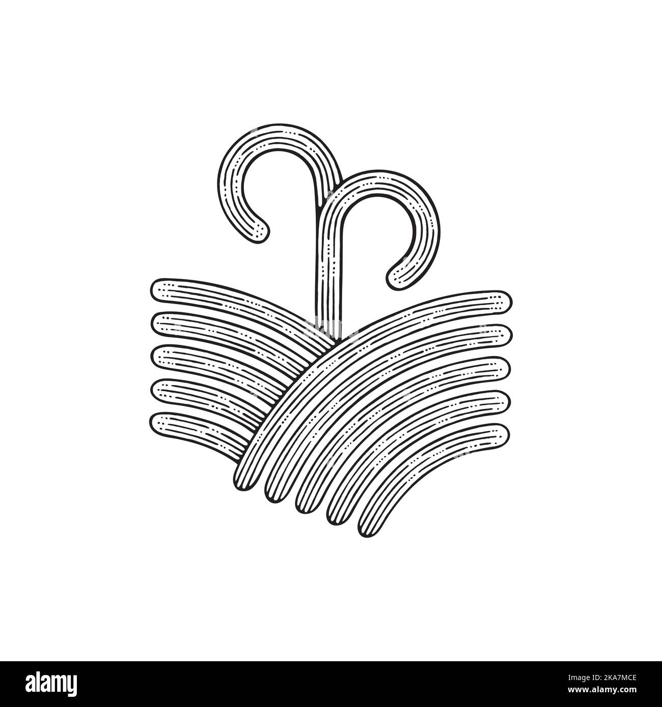 Les jeunes plantules se développent à partir d'un sol fertile tiré à la main illustration abstraite. Jeune usine. Germe et sol. Symbole de style gravure vintage. Partie de l'ensemble. Illustration de Vecteur