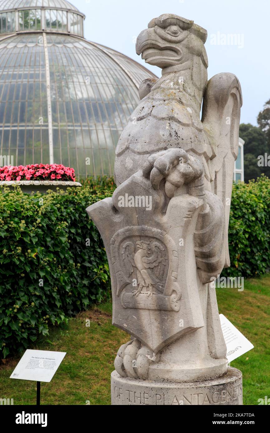 LONDRES, GRANDE-BRETAGNE - 17 SEPTEMBRE 2017 : c'est le faucon des Plantagenets sur la ruelle que les bêtes de Queens dans les jardins de Kew. Banque D'Images