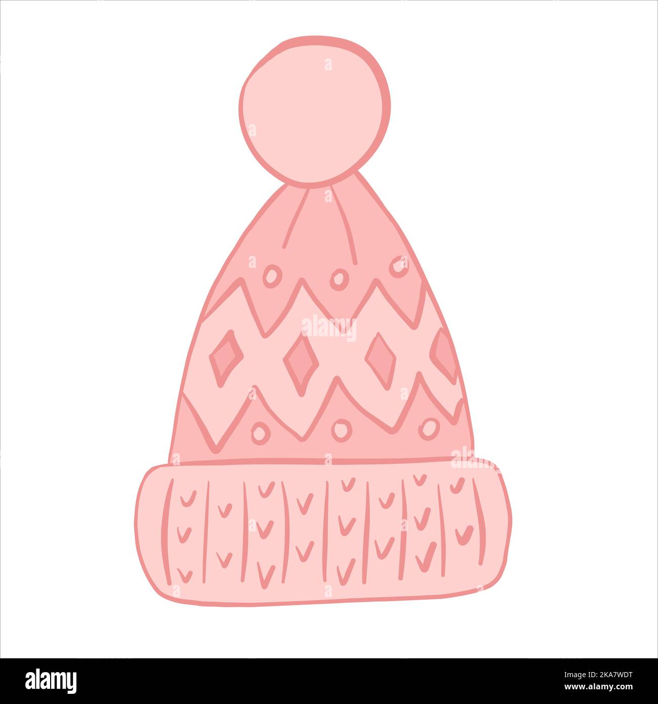 Illustration vectorielle. Chaud bonnet d'hiver tricoté à motifs, revers et pompon Illustration de Vecteur