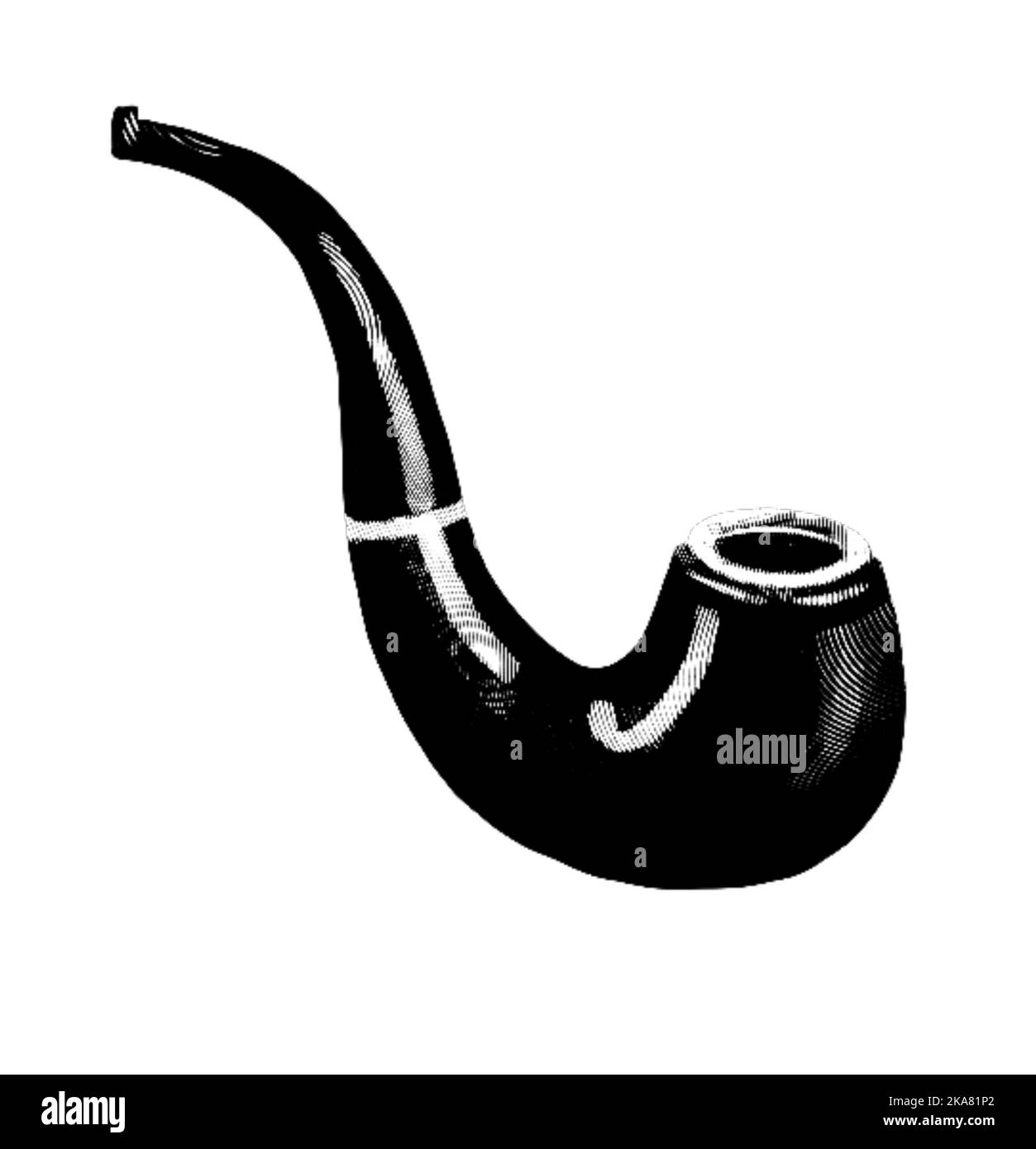 Tube à fumée de gravure. Illustration réaliste d'une pipe à fumer. Dessin noir et blanc Banque D'Images