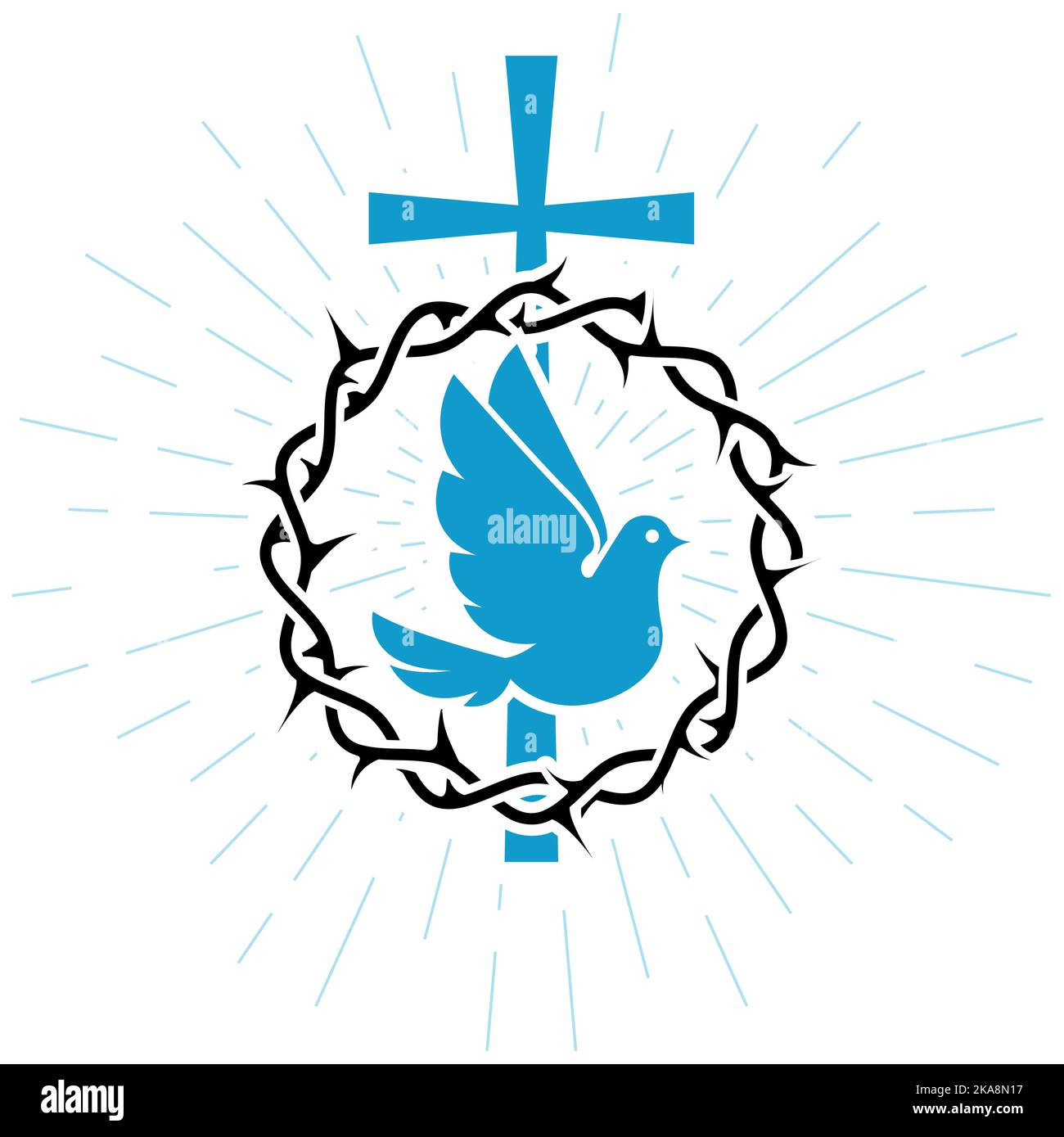 Colombe de paix, crucifixion et couronne d'épines, pigeon et couronne d'épines, symboles du christianisme, vecteur Illustration de Vecteur