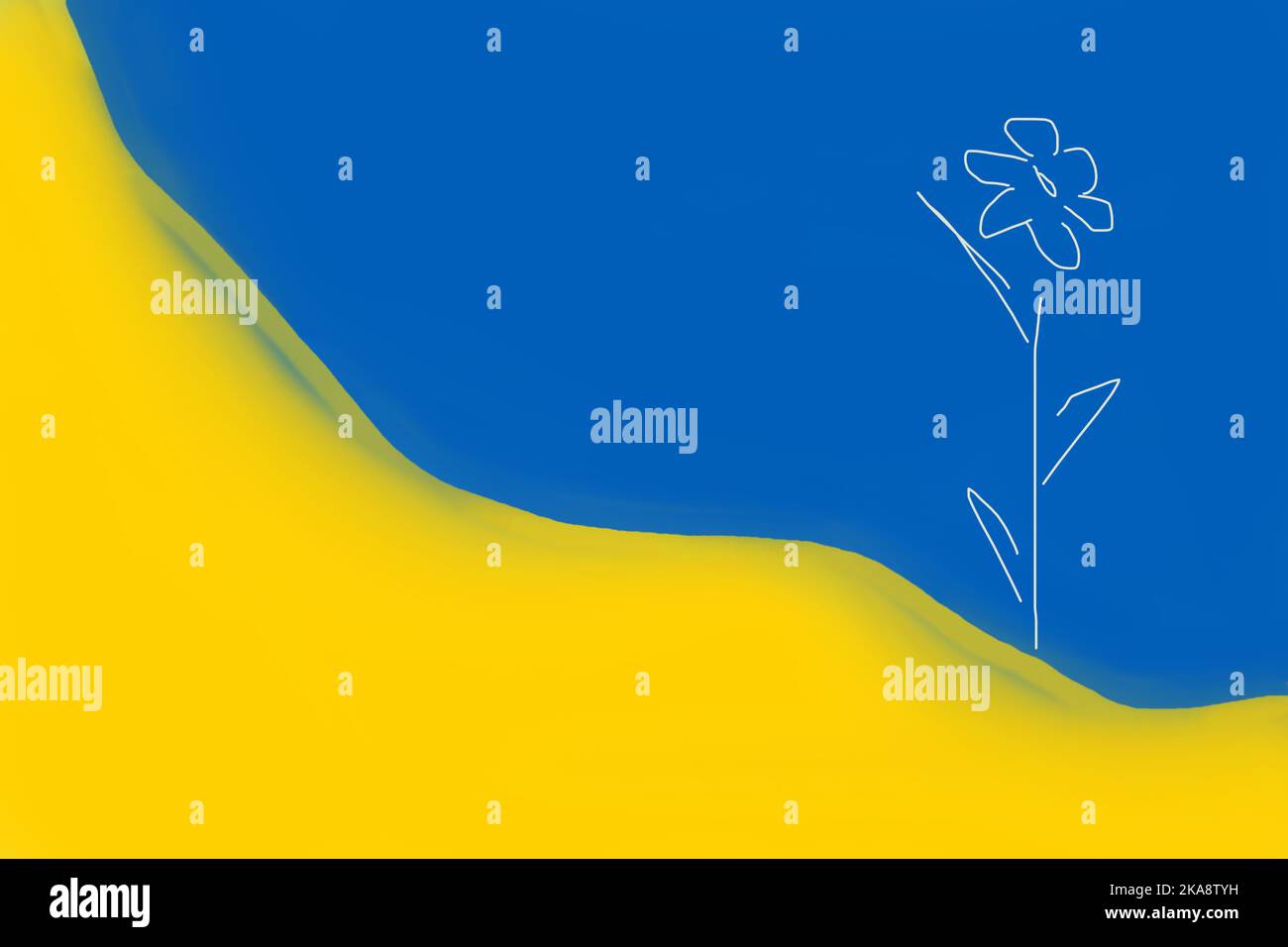 Fond bleu jaune, couleurs du drapeau de l'Ukraine. Fleur peinte Banque D'Images