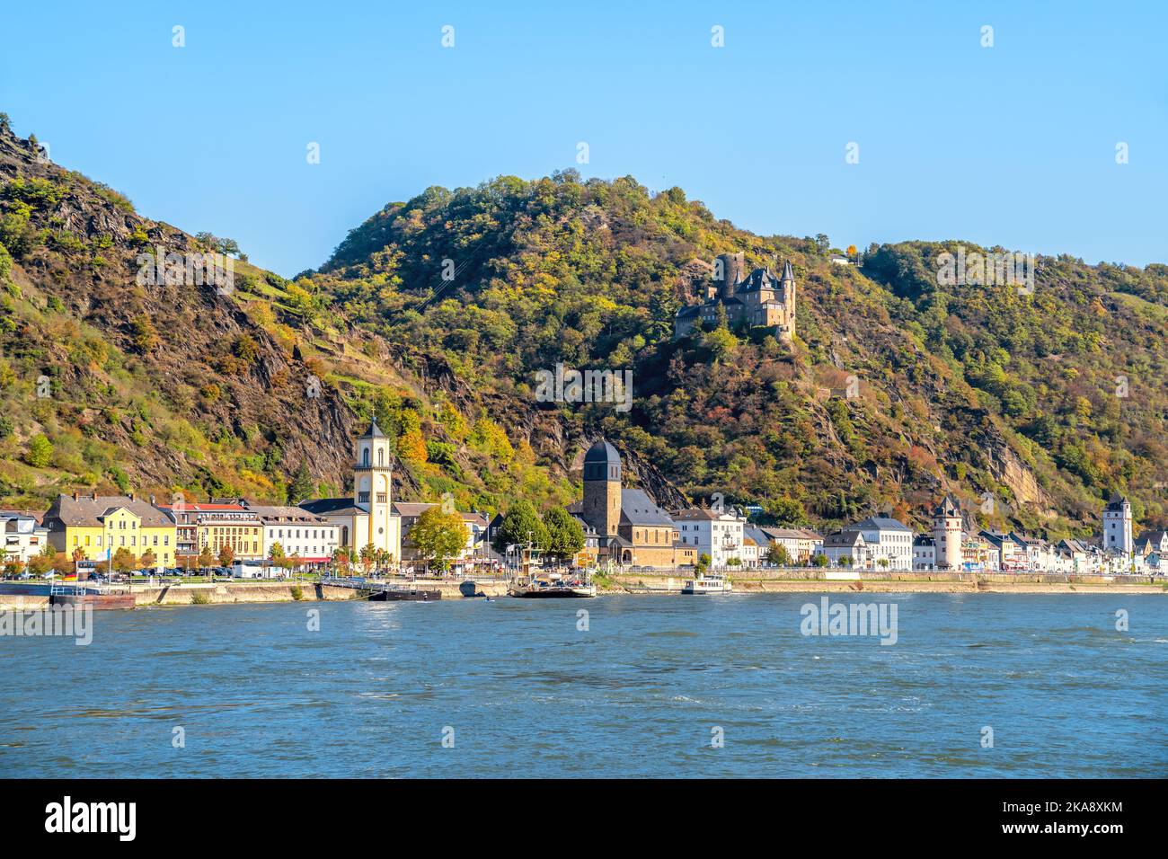 Vallée du Rhin moyen entre Sankt Goar et Sankt Goarshausen, Allemagne Banque D'Images