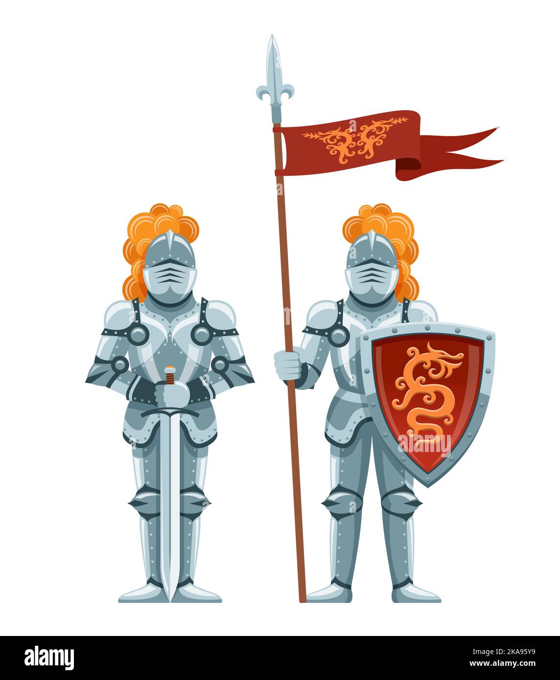 Chevalier en armure avec une épée Illustration de Vecteur