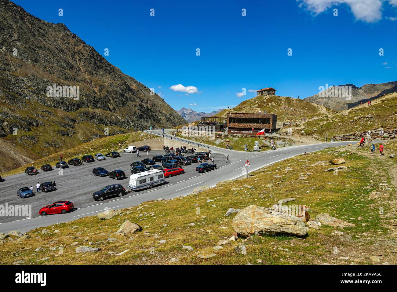 Le col de Timmelsjoch sur la frontière italienne Autriche en automne dans la vallée de l'Oetztal Autriche, Tyrol, Alpes, alpin, Banque D'Images