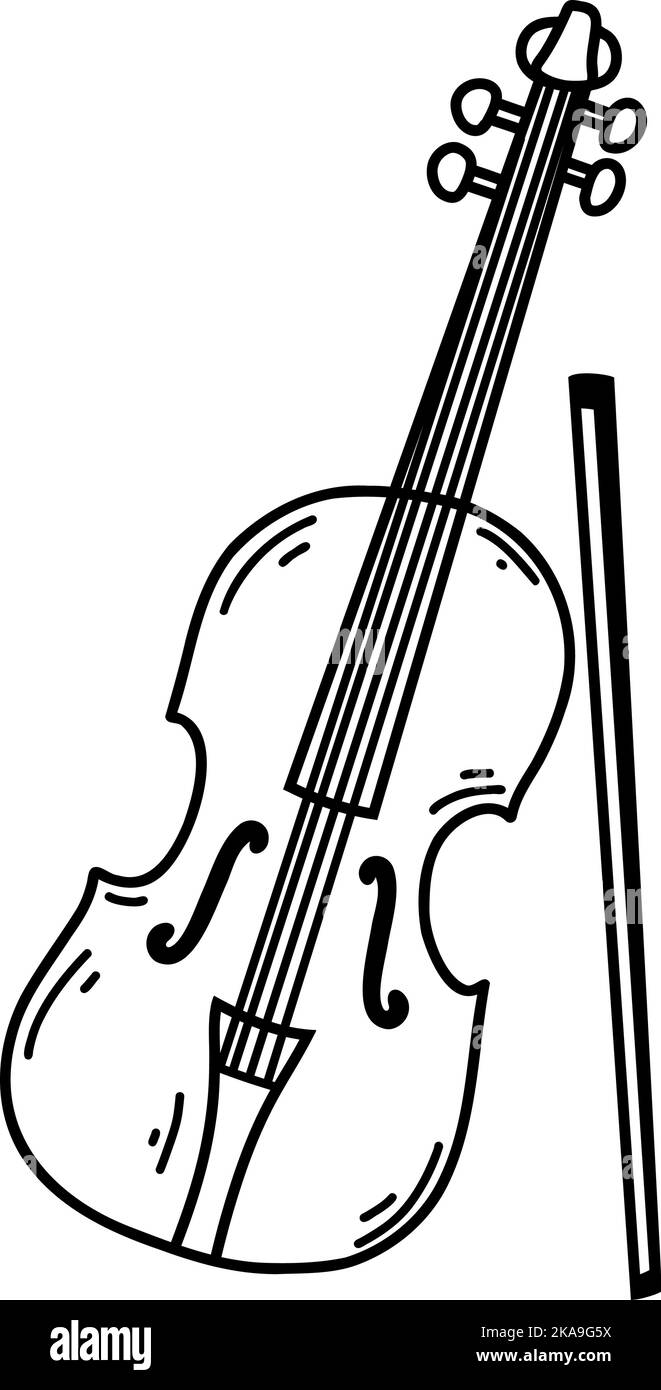 Violon Doodle. Dessin vectoriel illustration d'instrument de musique, dessin de fond noir pour web design, icône, impression, page de coloriage. Illustration de Vecteur