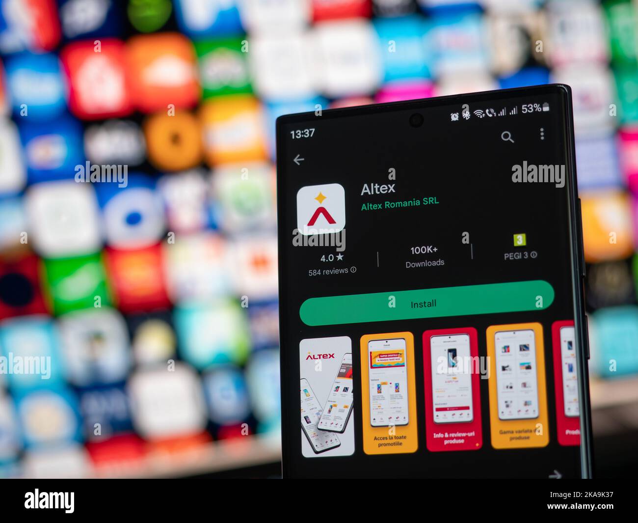 Galati, Roumanie - 31 octobre 2022 : application Altex disponible sur Google Play Store pour smartphones Android Banque D'Images