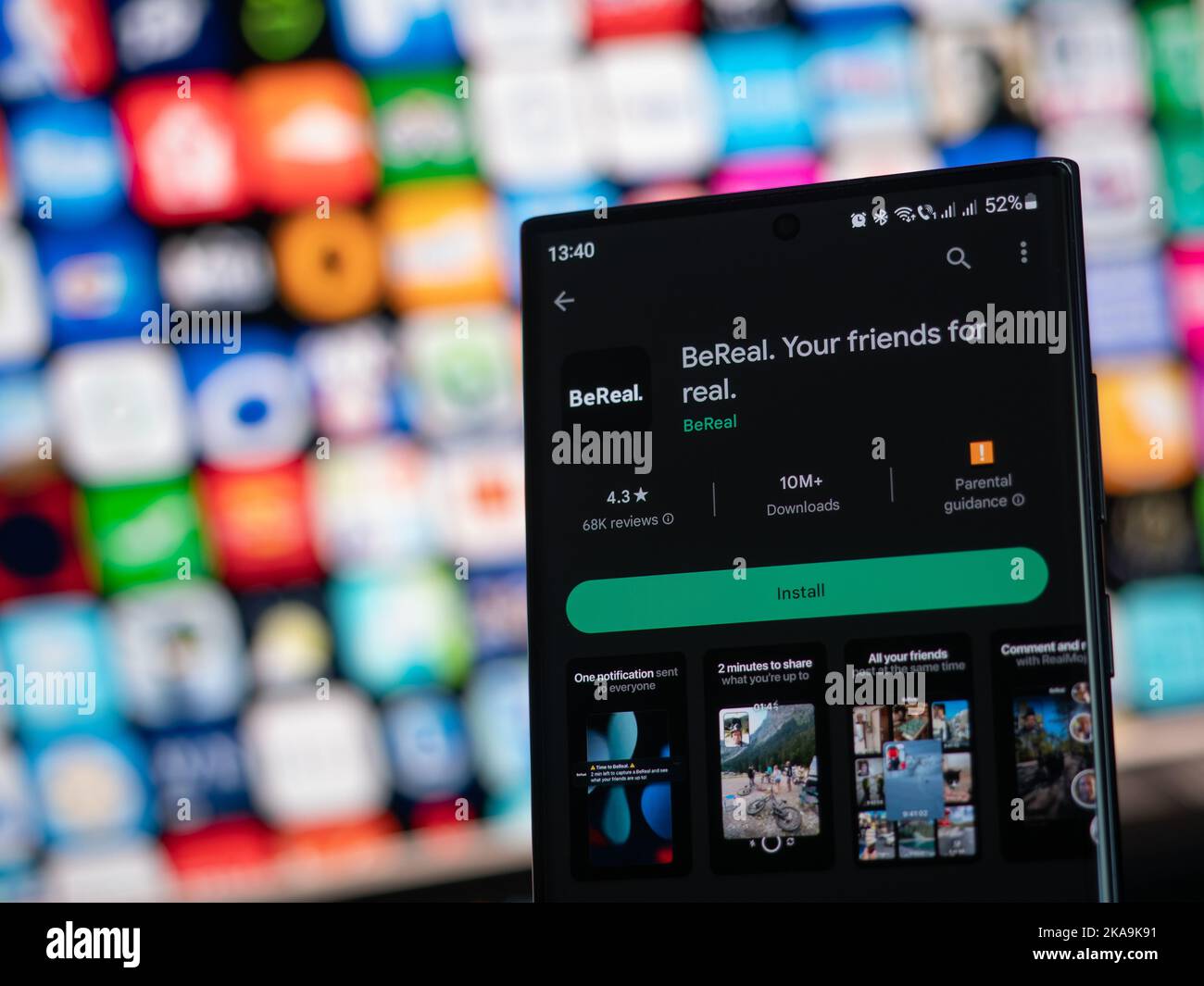 Galati, Roumanie - 31 octobre 2022: Application BeReal disponible sur Google Play Store pour smartphones Android Banque D'Images