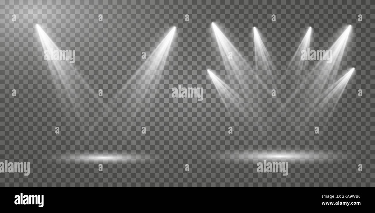Ensemble de spots vectoriels. diverses formes de lumière. Spots de scène. Effets de lumière. Effet de lumière phosphorescente. Illustration vectorielle. Illustration de Vecteur