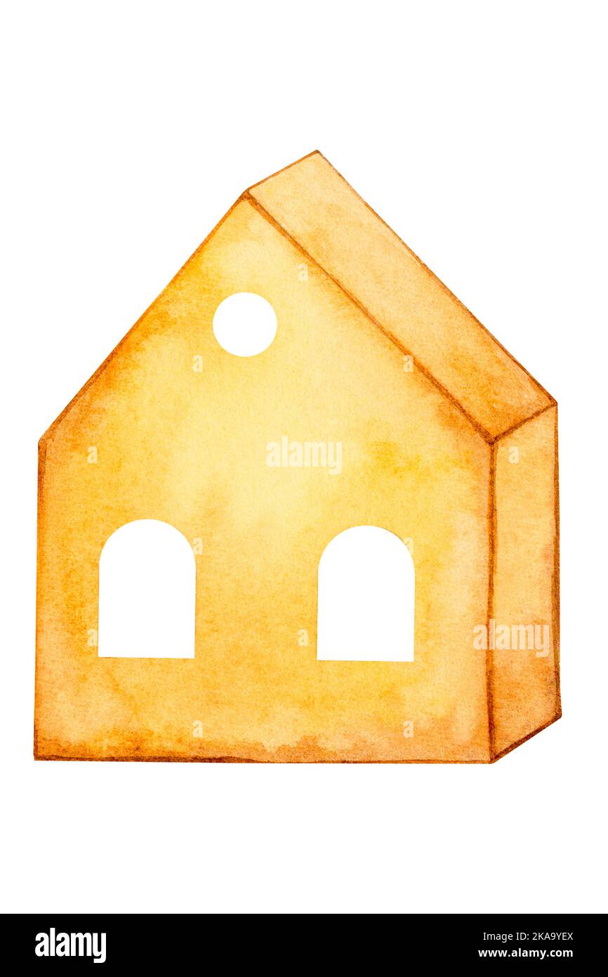 Maison d'artisanat décorative. Décoration festive du nouvel an et de Noël. Élément aquarelle pour la conception de cartes, invitations, félicitations, étiquettes, packag Banque D'Images