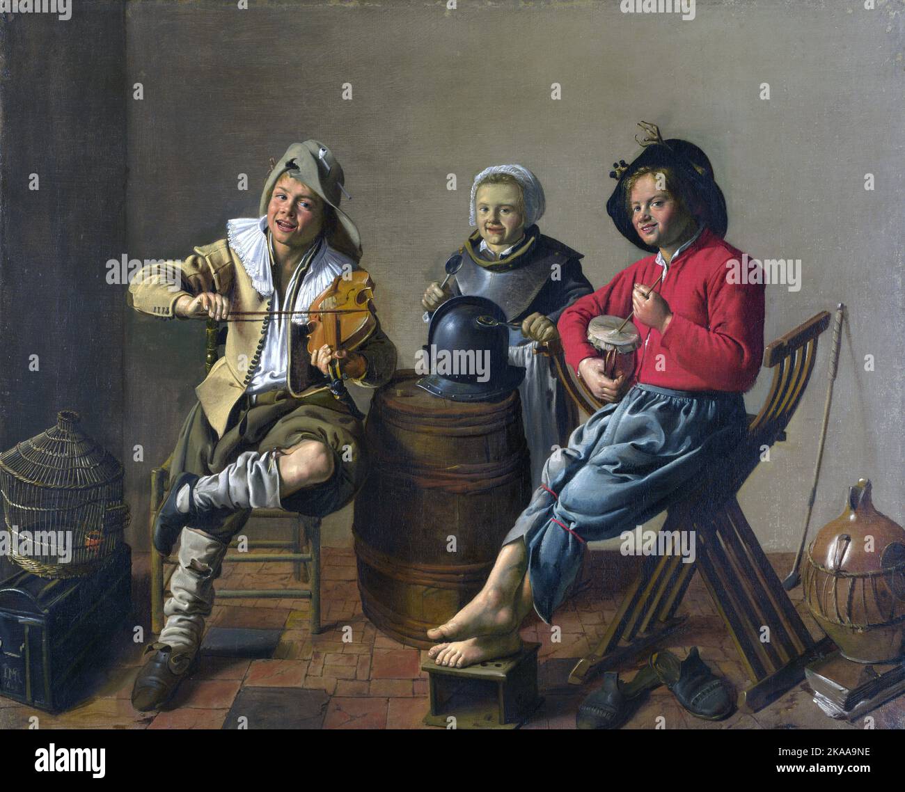 Deux garçons et une fille faisant de la musique, peinture par Jan Miense Molenaer Banque D'Images