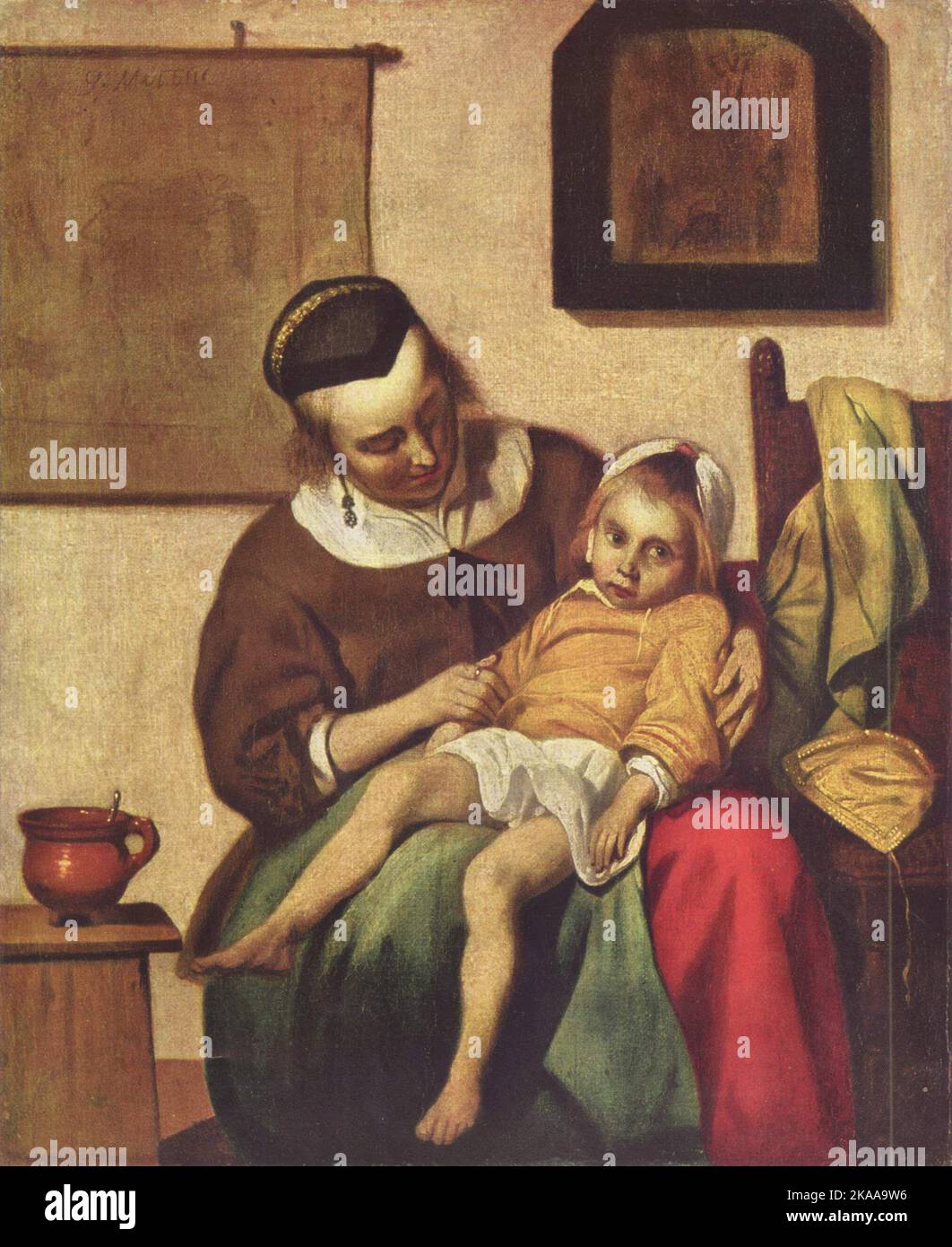 L'enfant malade, peinture par Gabriel Metsu Banque D'Images