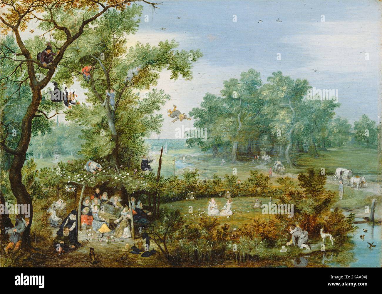 Une entreprise joyeuse dans un arbre, peinture par Adriaen van de Venne Banque D'Images