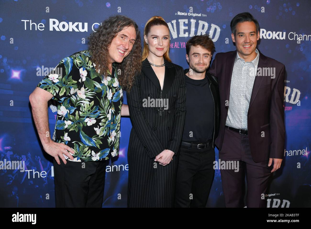 Weird Al Yankovic, Evan Rachel Wood, Daniel Radcliffe et Eric Appel assistent à la première de New York à Alamo Drafthouse, intitulée « Weird: The Al Yankovic Story » Banque D'Images