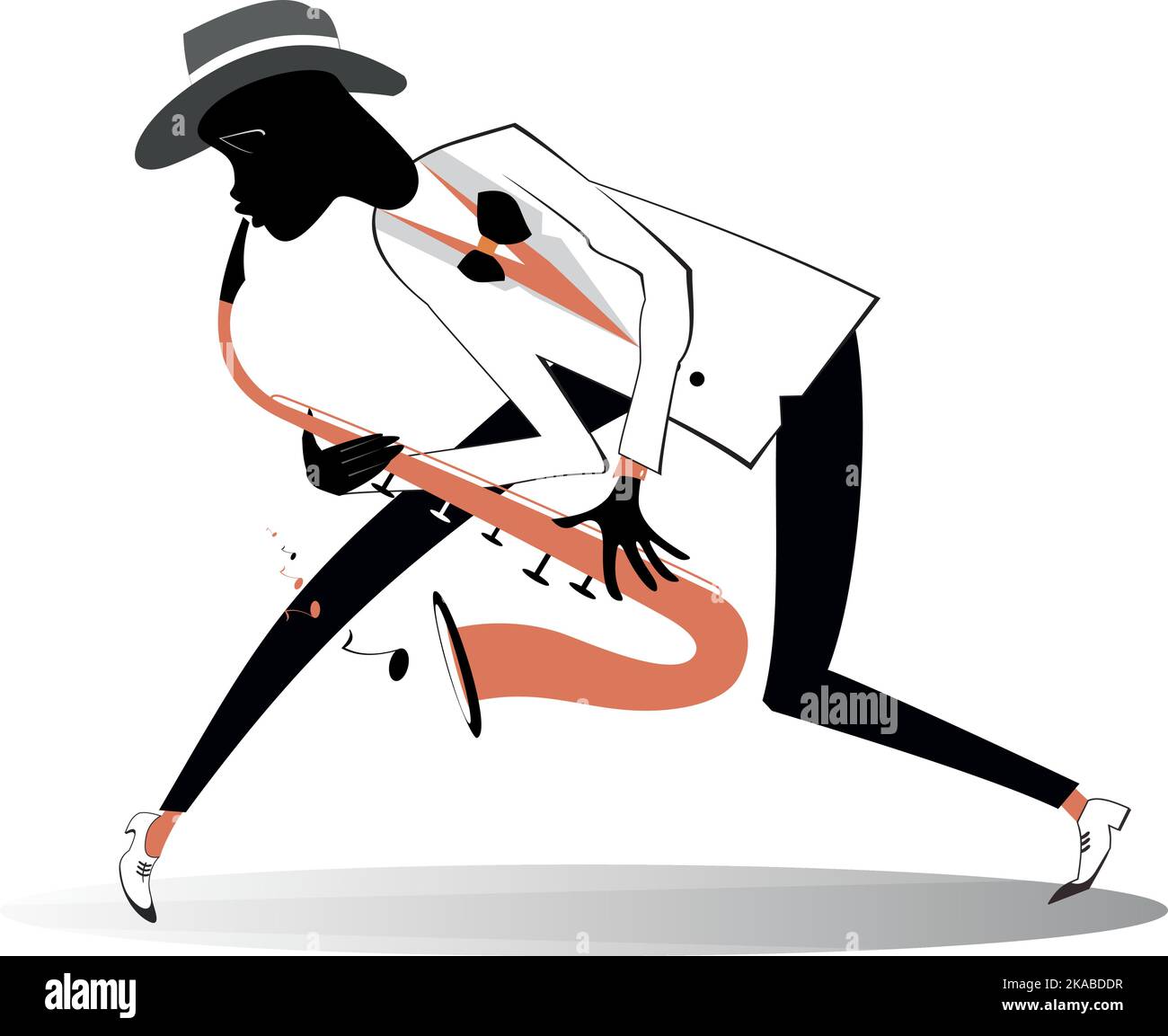 Illustration saxophoniste afro-américaine. Le saxophoniste afro-américain joue de la musique avec une grande inspiration isolée sur le blanc Illustration de Vecteur