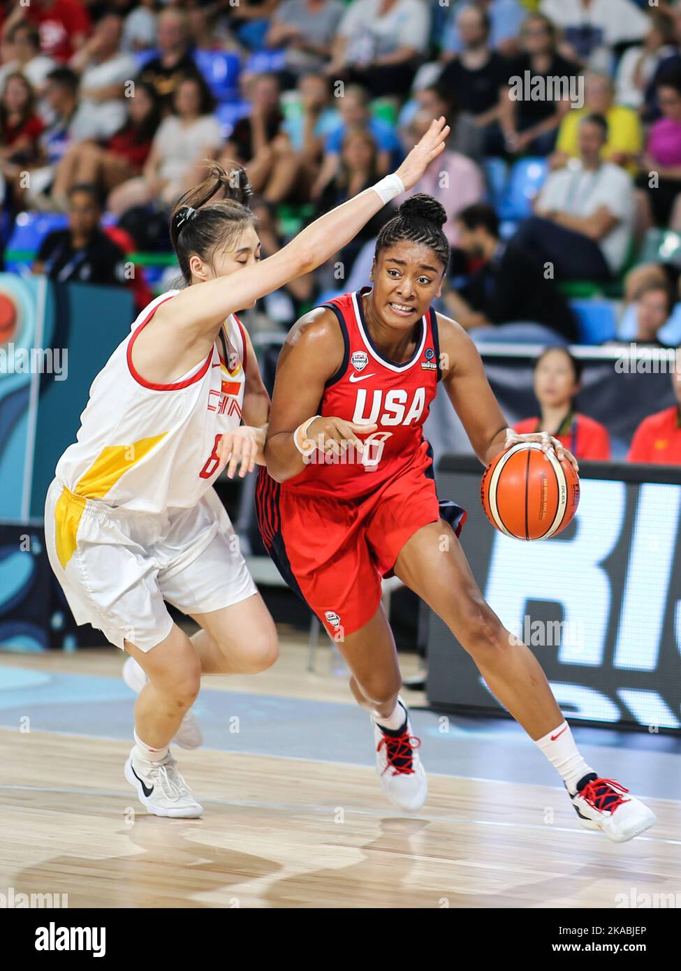 Espagne, Ténérife, 23 septembre 2018: Le joueur américain de basket-ball Morgan Tuck en action pendant la coupe du monde de basket-ball 2018 de la FIBA pour femmes en Espagne. Banque D'Images
