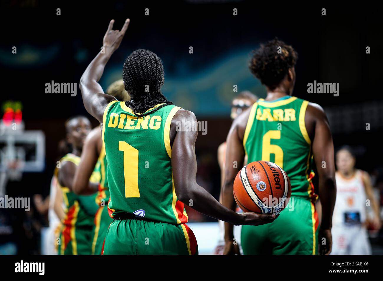 Espagne, Ténérife, 26 septembre 2018: Équipe nationale féminine de basket-ball sénégalaise lors de la coupe du monde féminine de basket-ball 2018 de la FIBA en Espagne. Banque D'Images
