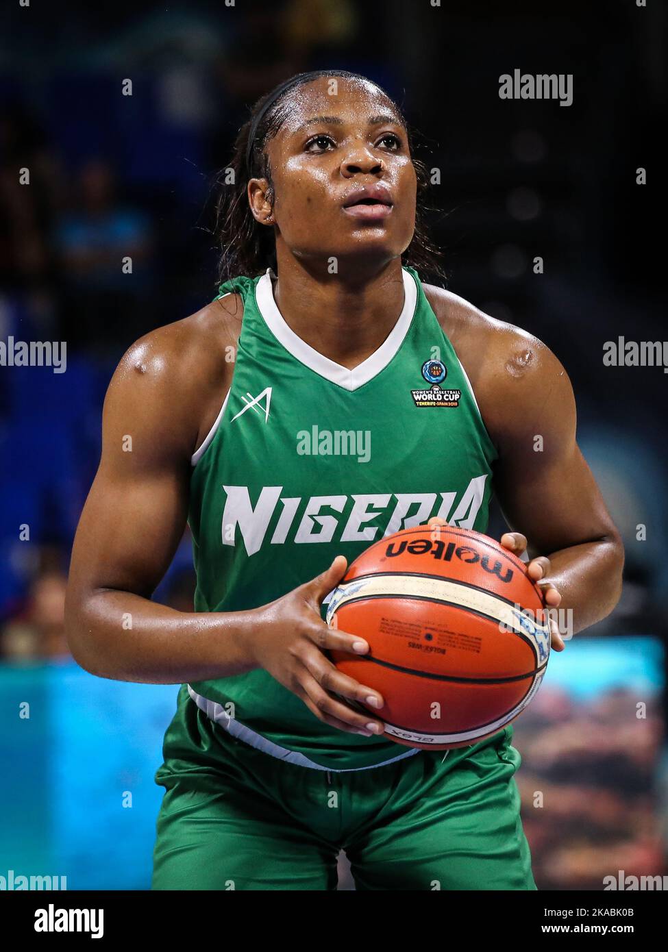 Espagne, Ténérife, 28 septembre 2018: Sarah Imovbioh, joueuse de basket-ball nigériane, lors de la coupe du monde de basket-ball féminin de la FIBA en Espagne. Banque D'Images
