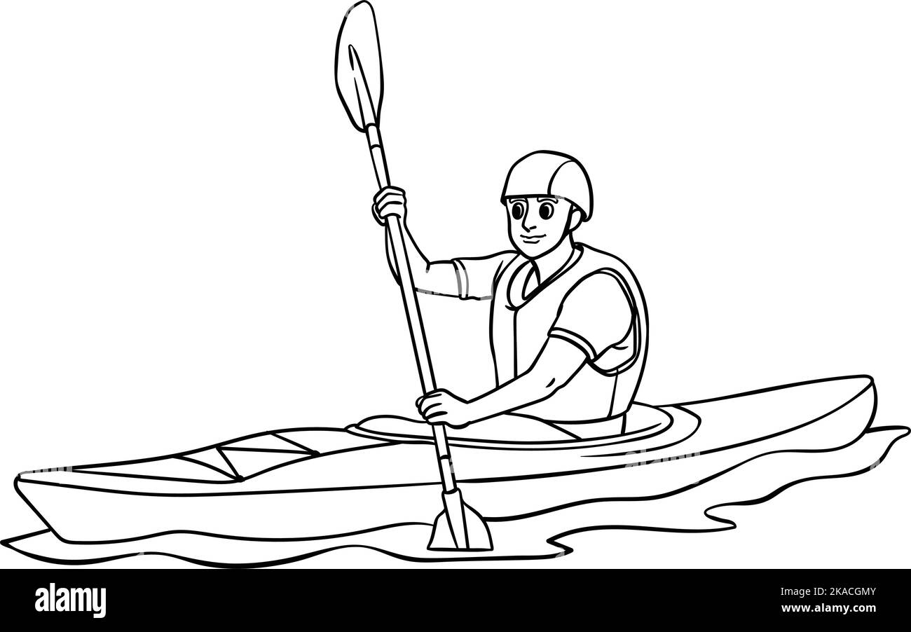 Kayak page de coloriage isolée pour enfants Illustration de Vecteur
