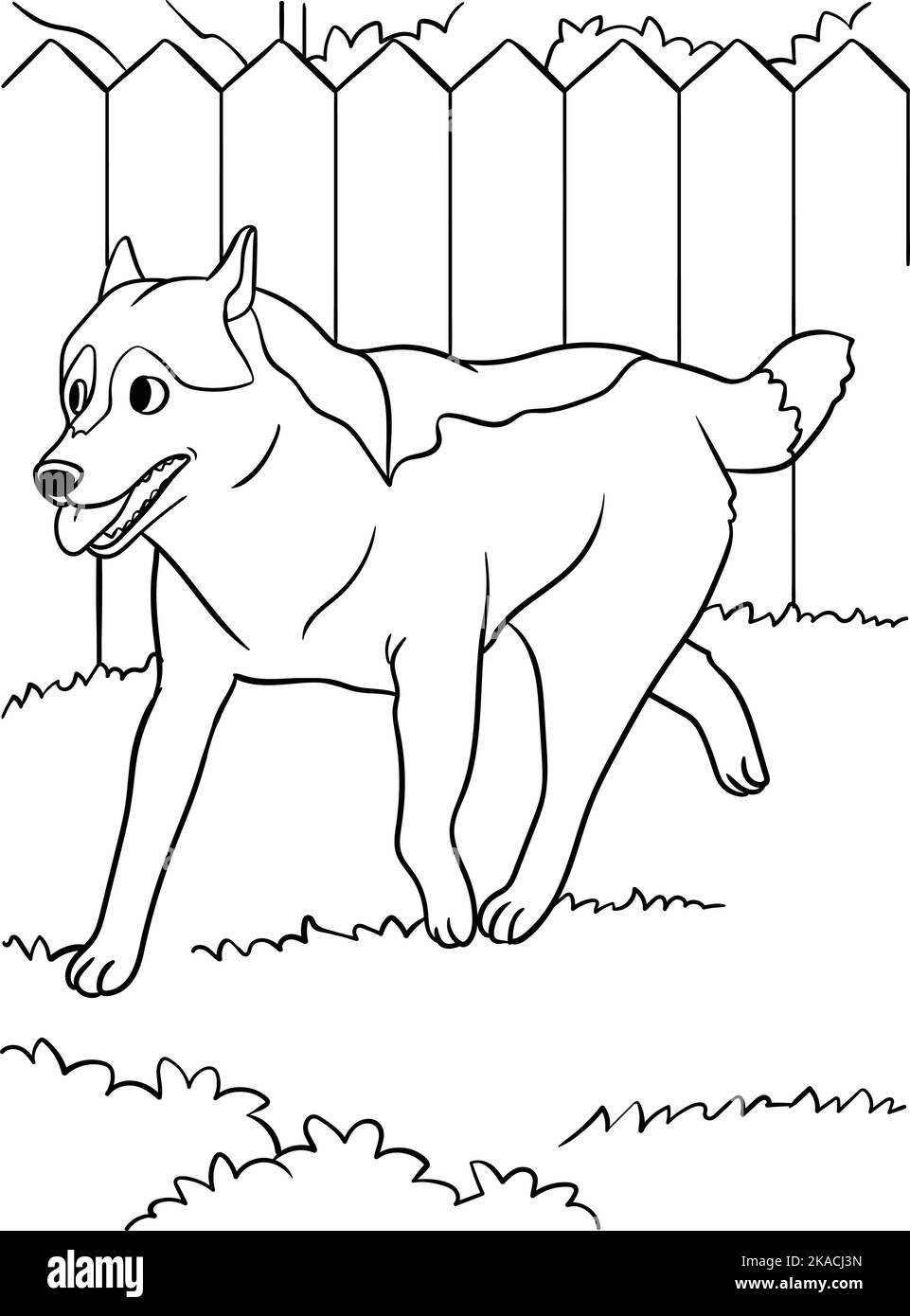 Page de coloriage Husky sibérien pour enfants Illustration de Vecteur