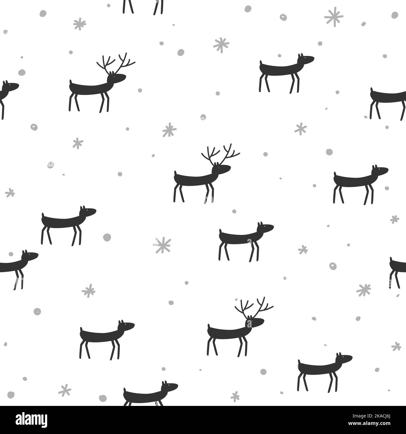 Motif sans couture avec troupeau de cerfs de course drôle dans un style tribal simple. Illustration vecteur hiver. Dessin d'un coolé dessiné à la main sur fond blanc. Illustration de Vecteur