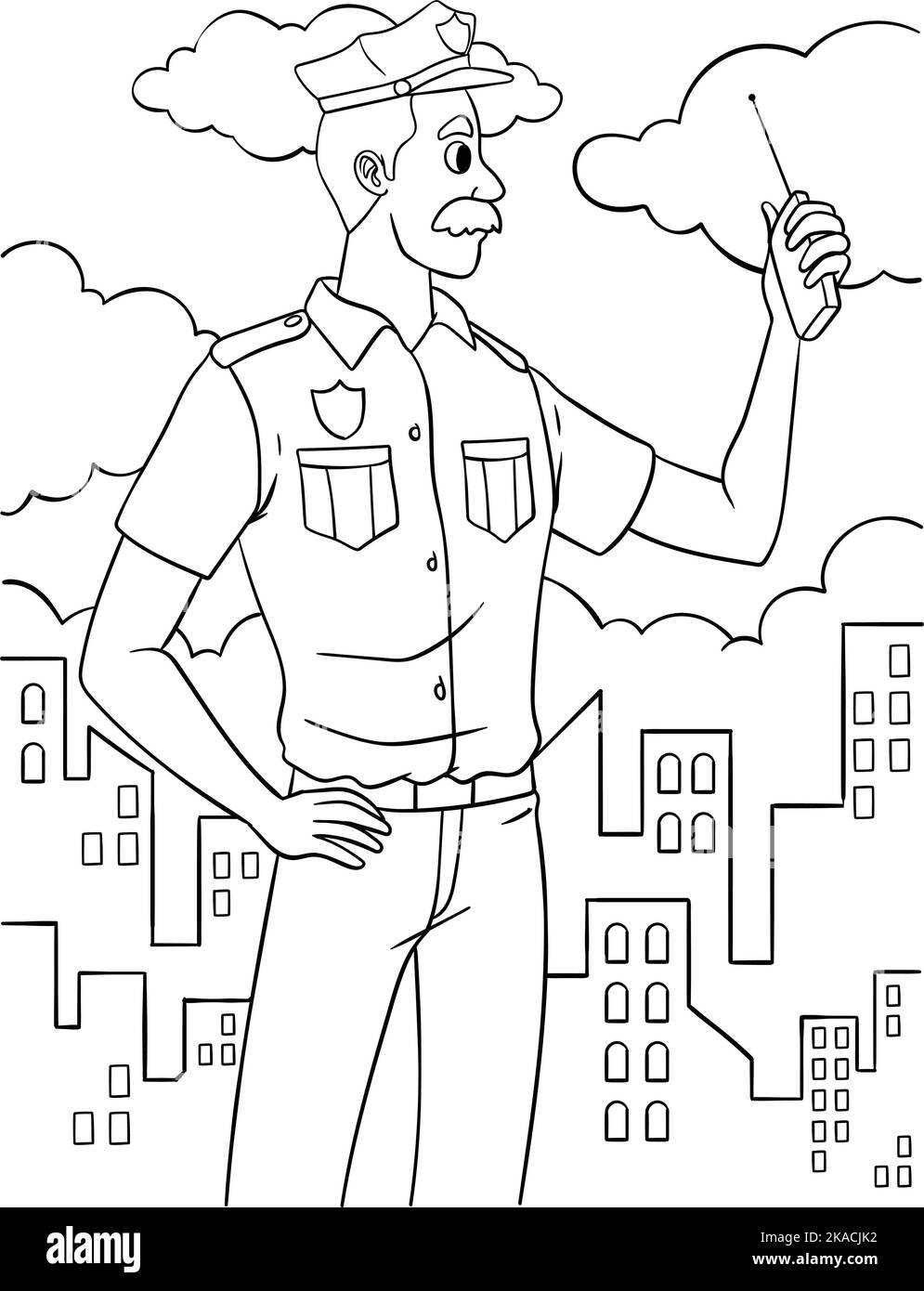 Page de coloriage de policier pour enfants Illustration de Vecteur