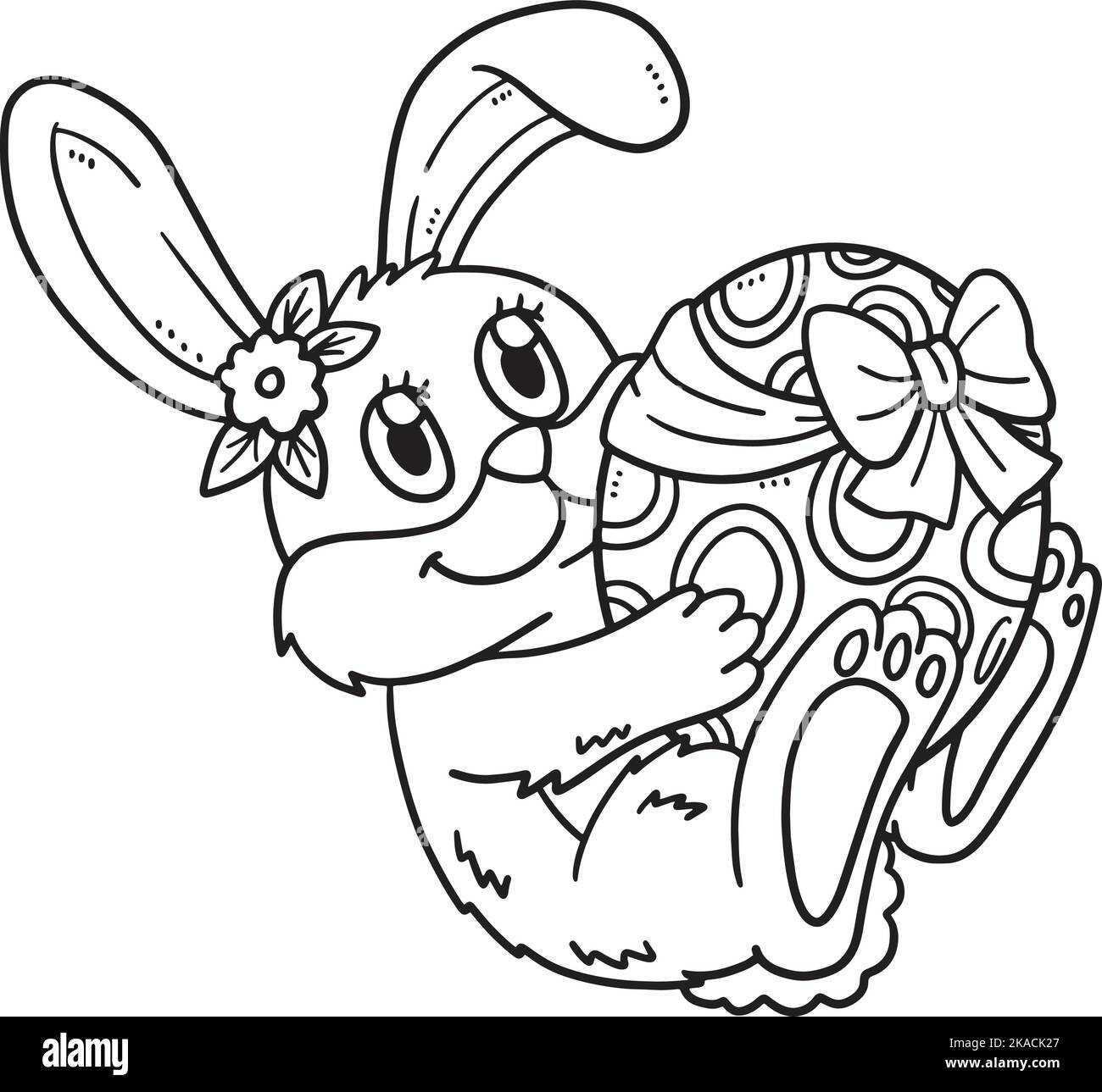 Bunny embrassant l'oeuf de Pâques isolé coloriage page Illustration de Vecteur