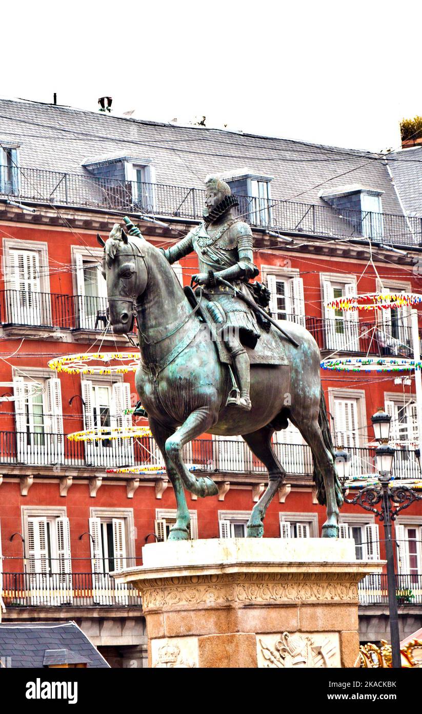 Statue de Philipp III à la Plaza Mayor de Madrid Banque D'Images