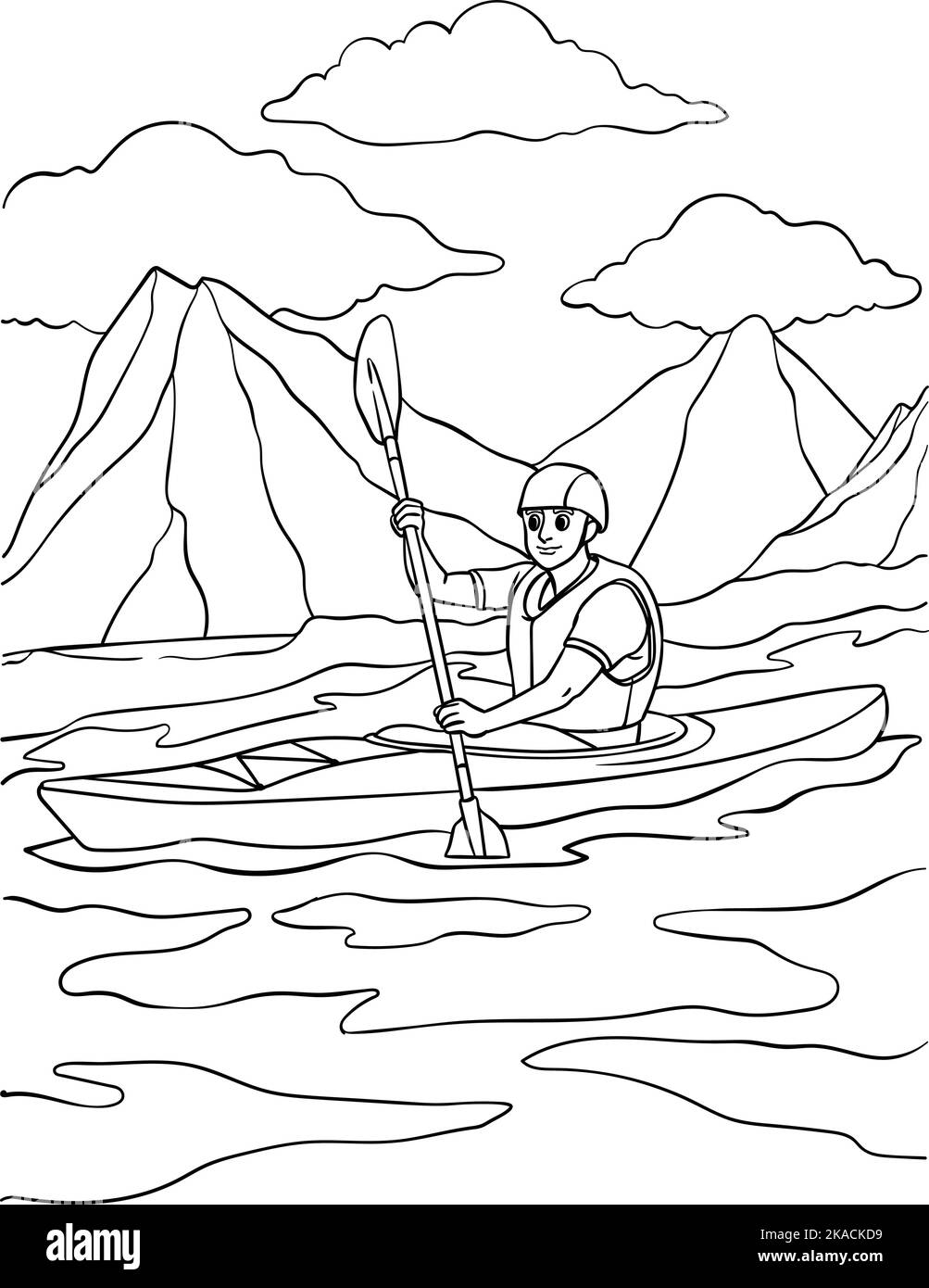 Kayak coloriage page pour enfants Illustration de Vecteur