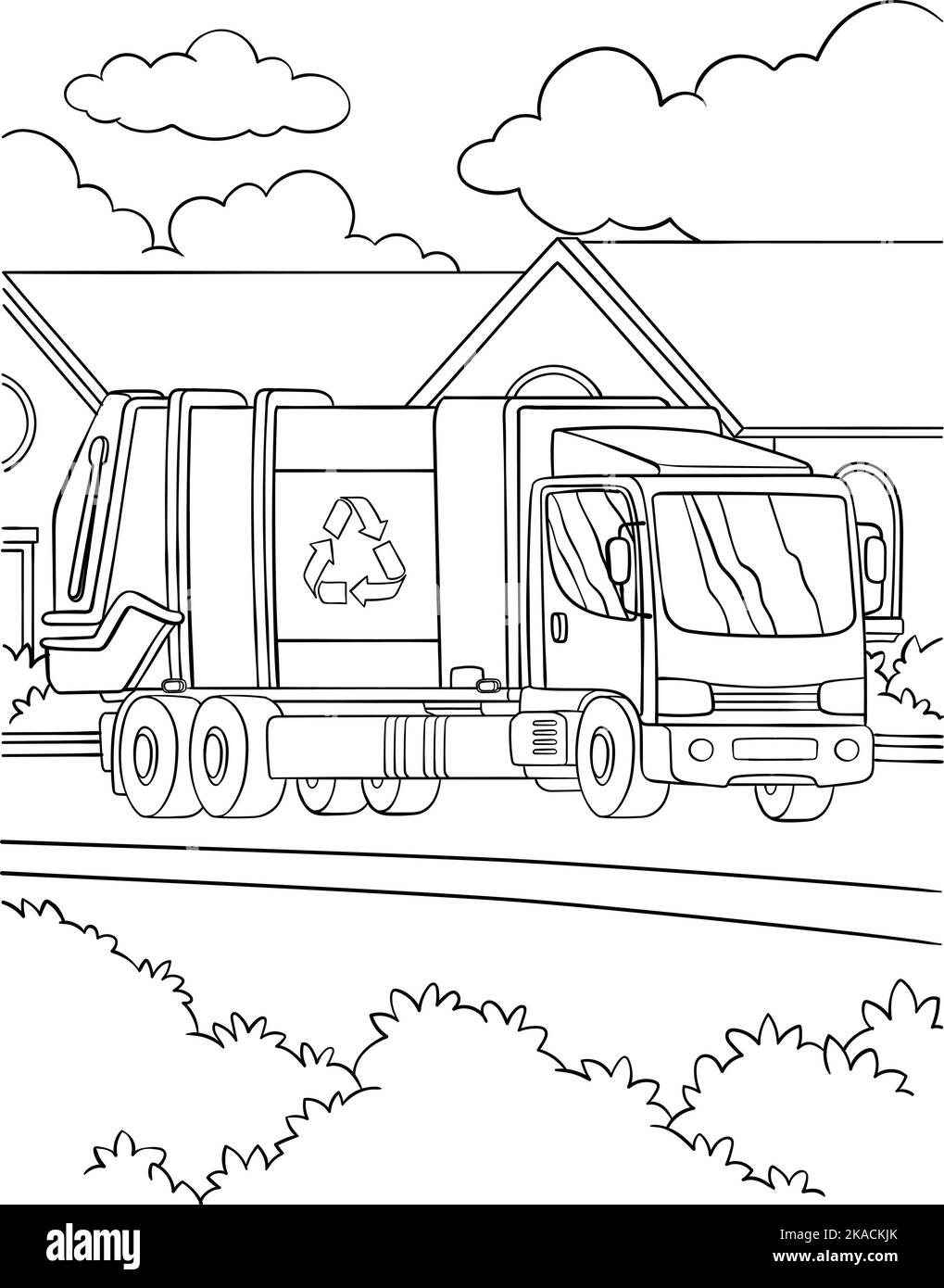 Page de coloriage de camion à ordures pour enfants Illustration de Vecteur
