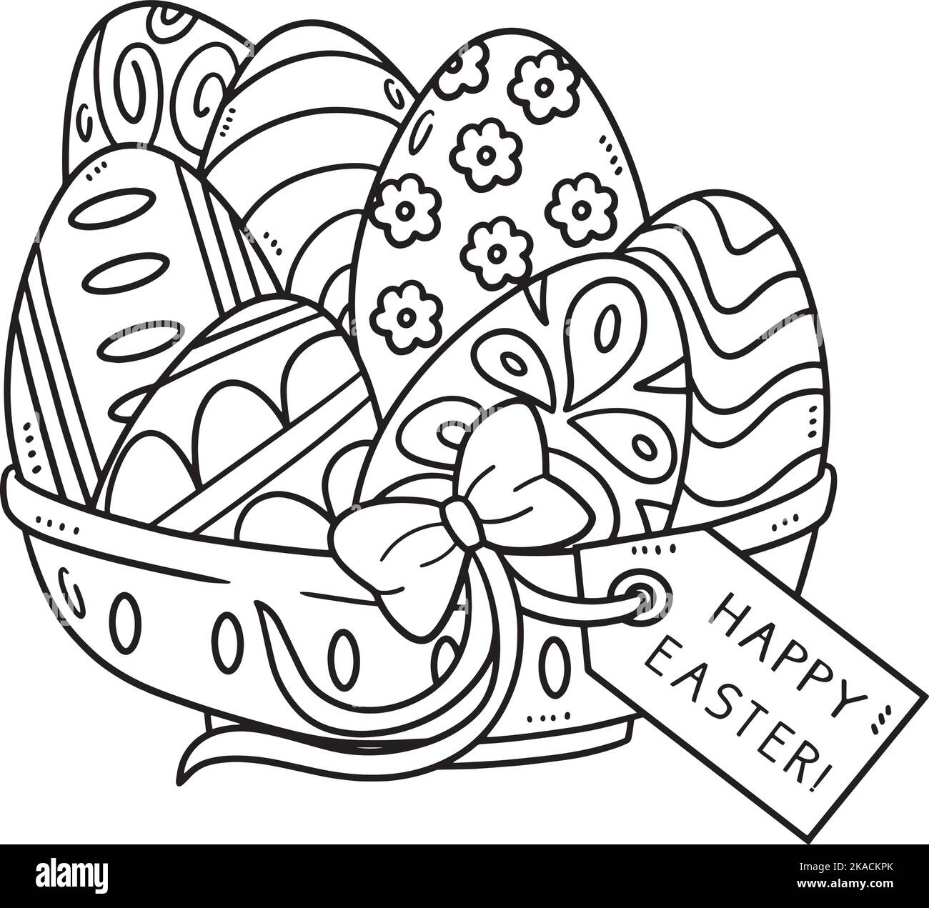 Page de coloriage isolée du panier à œufs de Pâques heureux Illustration de Vecteur