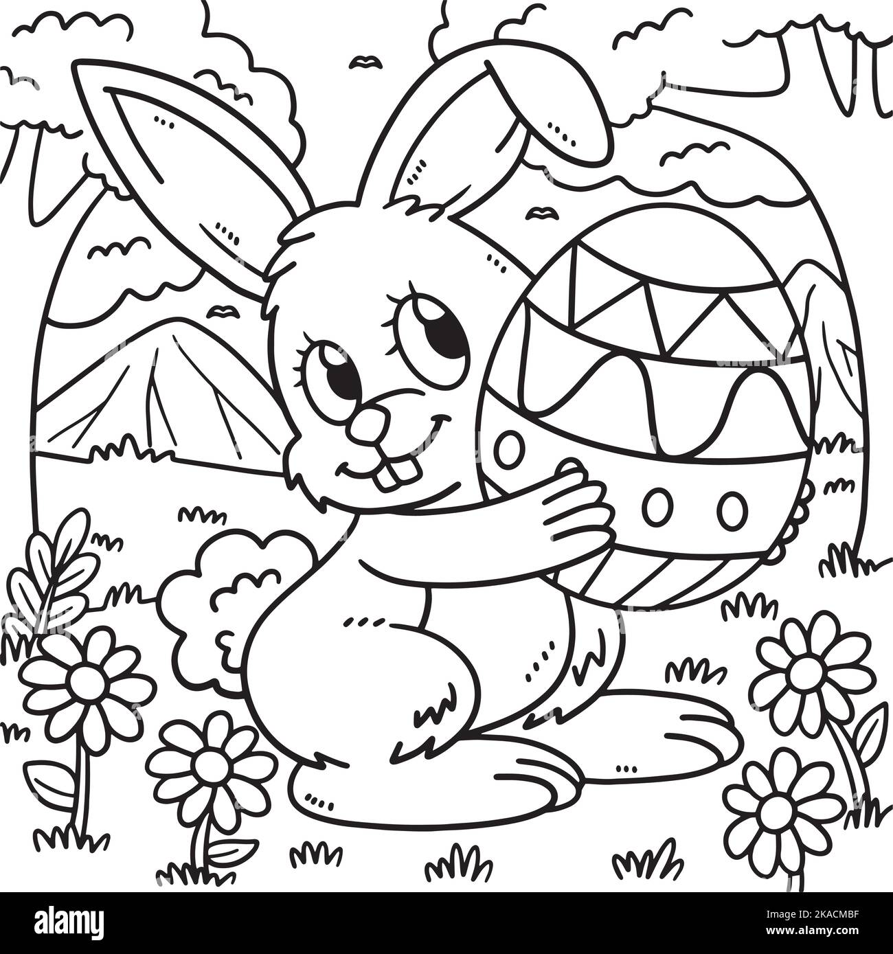 Lapin portant des oeufs de Pâques page de coloriage pour enfants Illustration de Vecteur