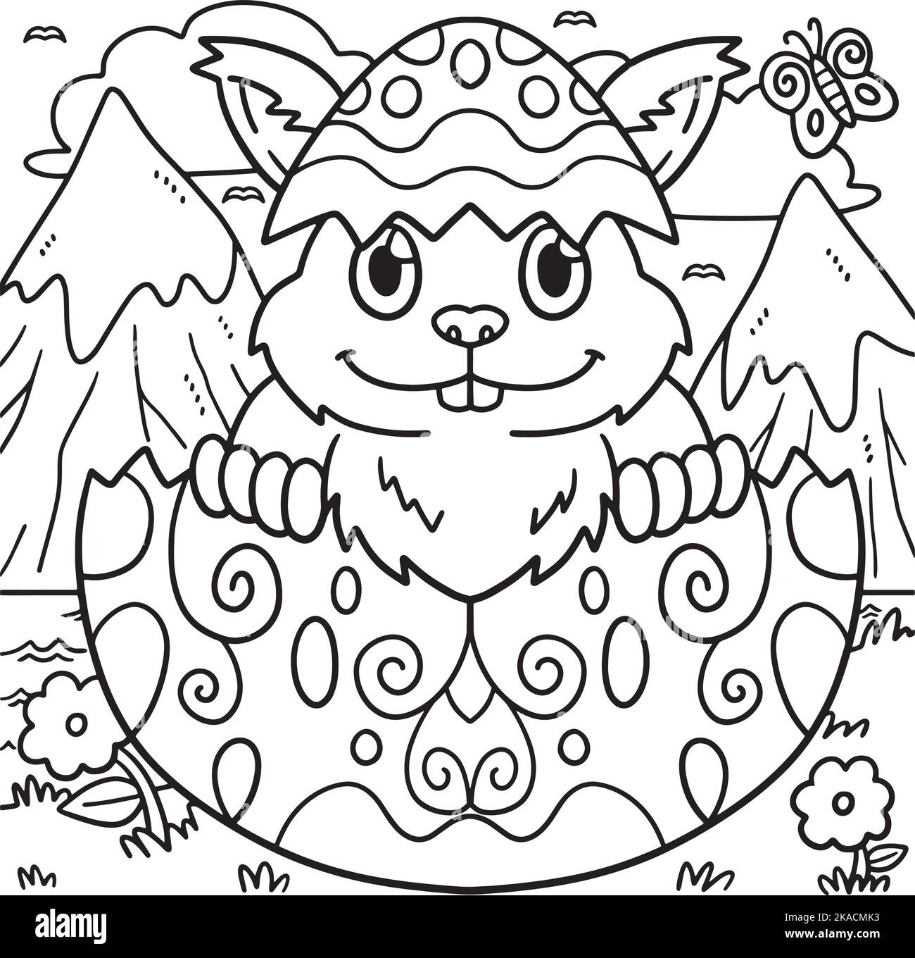Lapin en œuf de Pâques éclos page de coloriage pour enfants Illustration de Vecteur
