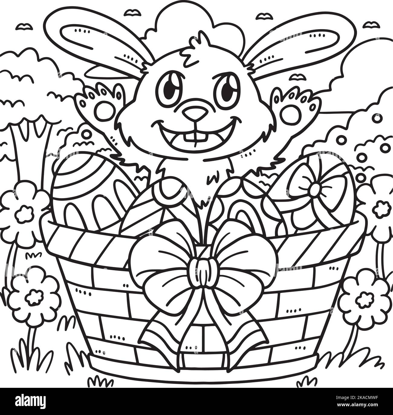 Œufs de Pâques lapin dans la page de coloriage du panier Illustration de Vecteur