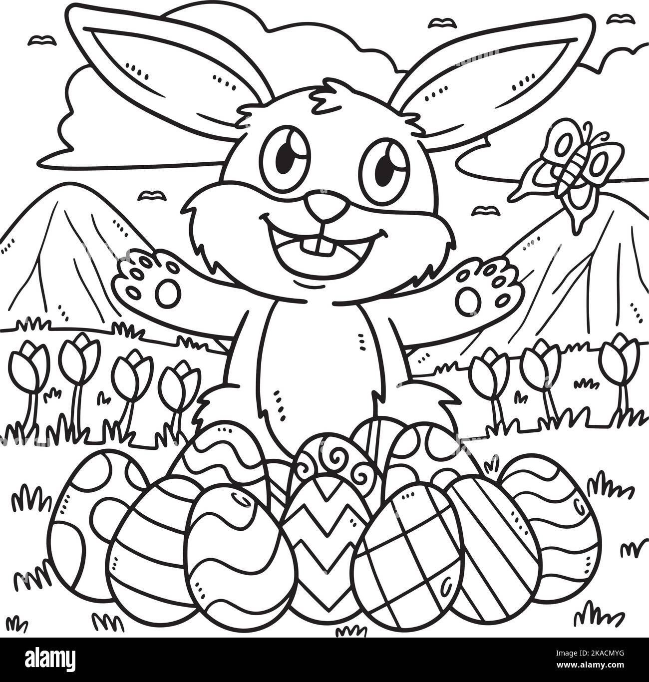 Lapin avec page de coloriage d'oeuf de Pâques pour enfants Illustration de Vecteur