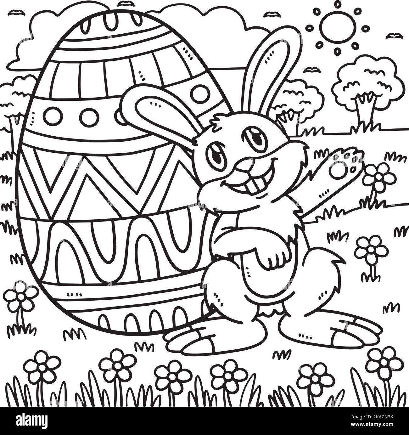 Lapin avec Big Easter Egg coloriage page pour enfants Illustration de Vecteur